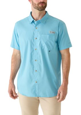 Columbia Men's PFG Harbor Peakâ¢ Solid Short Sleeve Shirt, Blue, 2XL