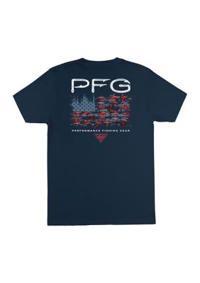 Columbia Men's PFG Lure Flag Graphic T-Shirt, Navy Blue, Medium