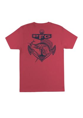 Columbia Men's PFG Short Sleeve Sailfish Anchor Graphic T-Shirt, Red, 2XL
