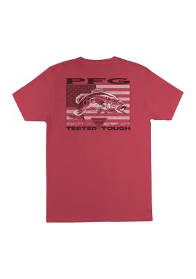 Columbia Men's Short Sleeve Bass Flag Graphic Shirt, Red, 2XL