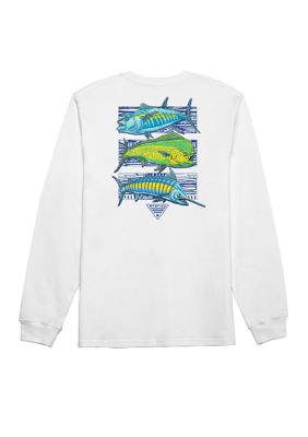 Columbia Men's Long Sleeve PFG Trilogy Graphic Shirt, White, 2XL