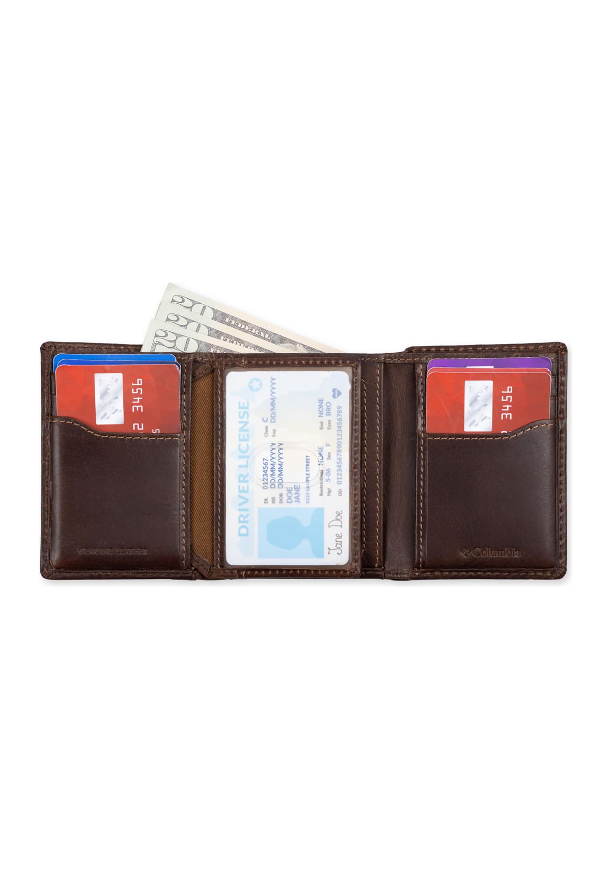 Leather Extra Capacity Trifold RFID Wallet 