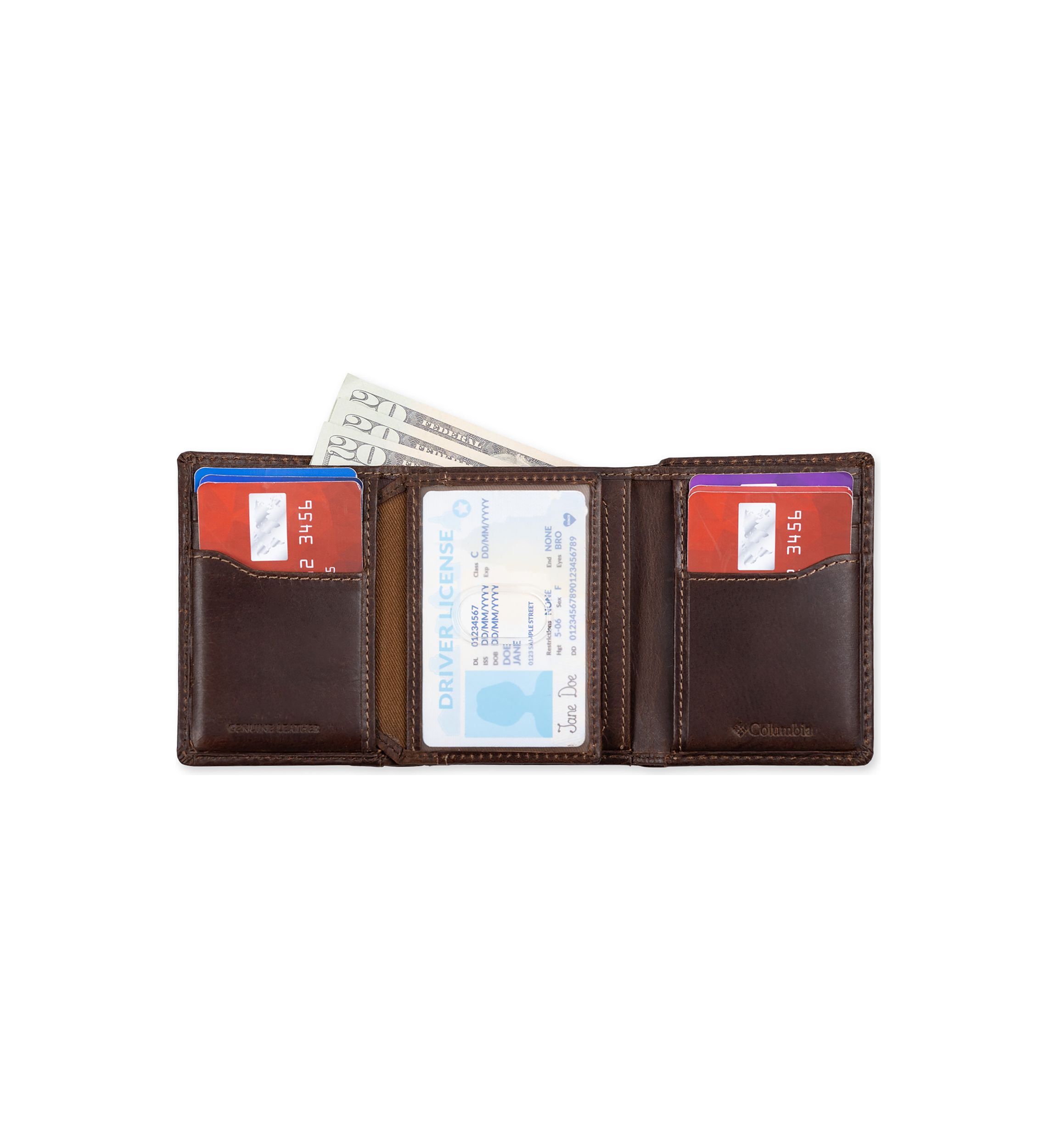 Leather Extra Capacity Trifold RFID Wallet 