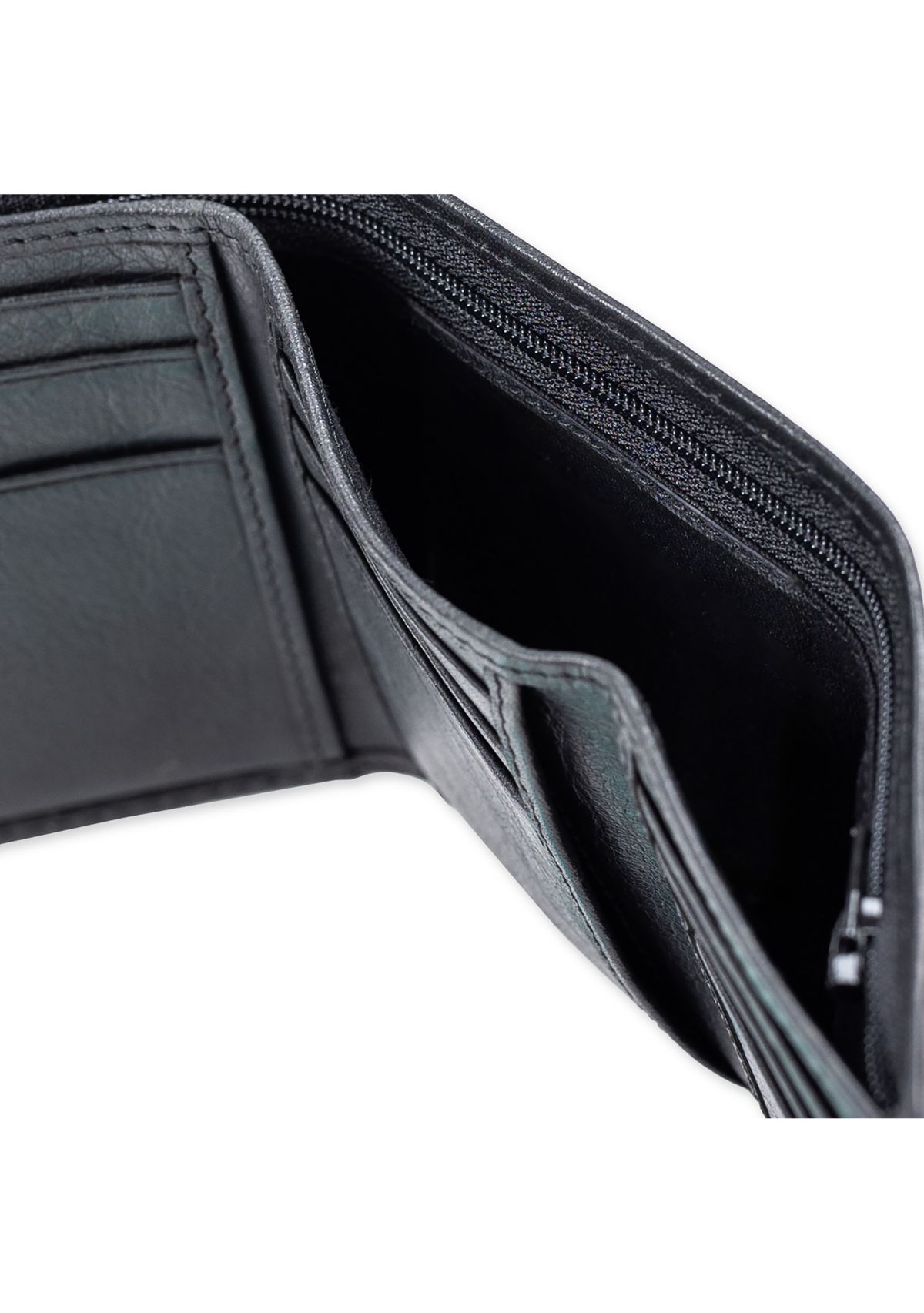 Leather RFID Trifold Wallet with Interior Zipper