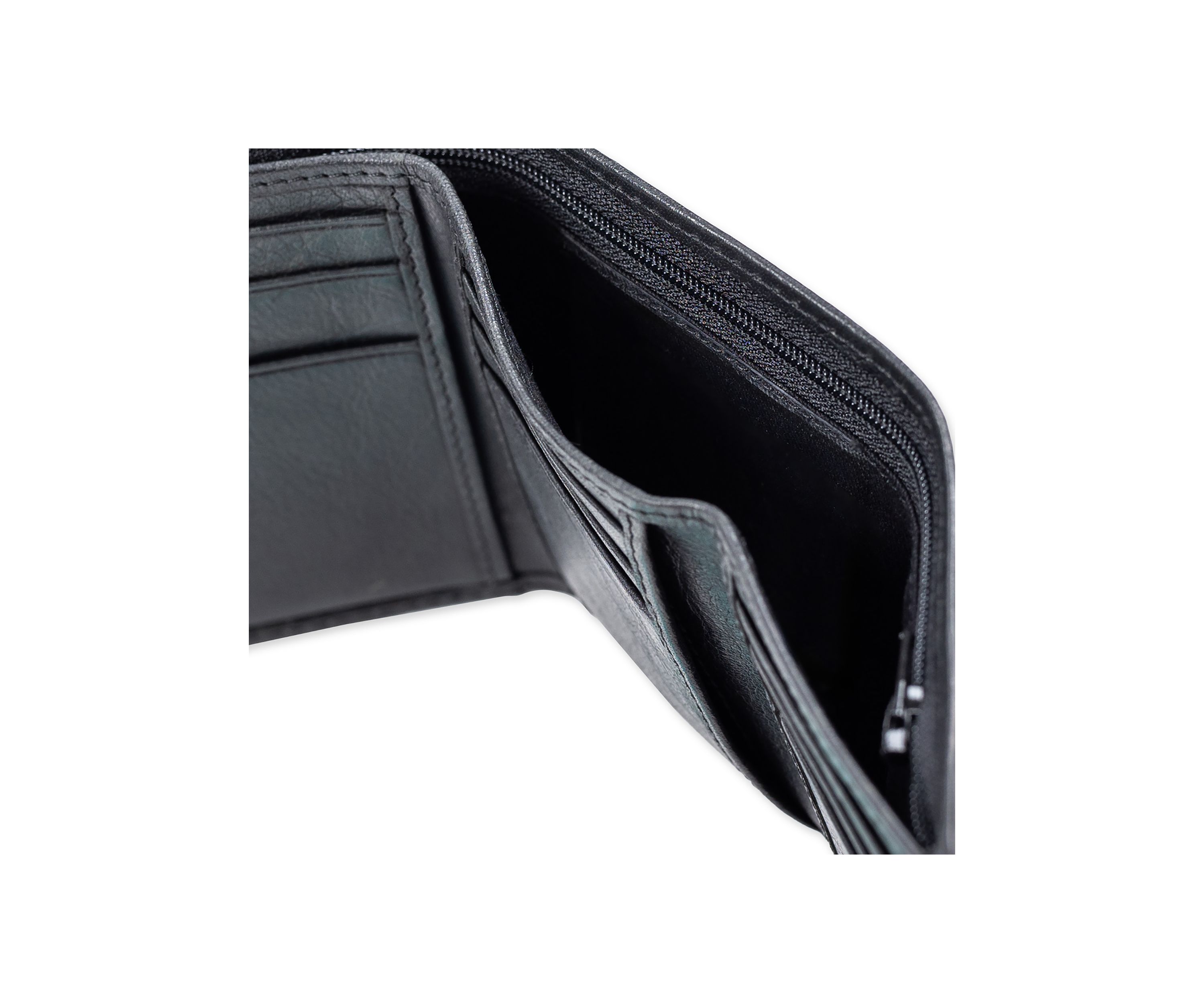 Leather RFID Trifold Wallet with Interior Zipper