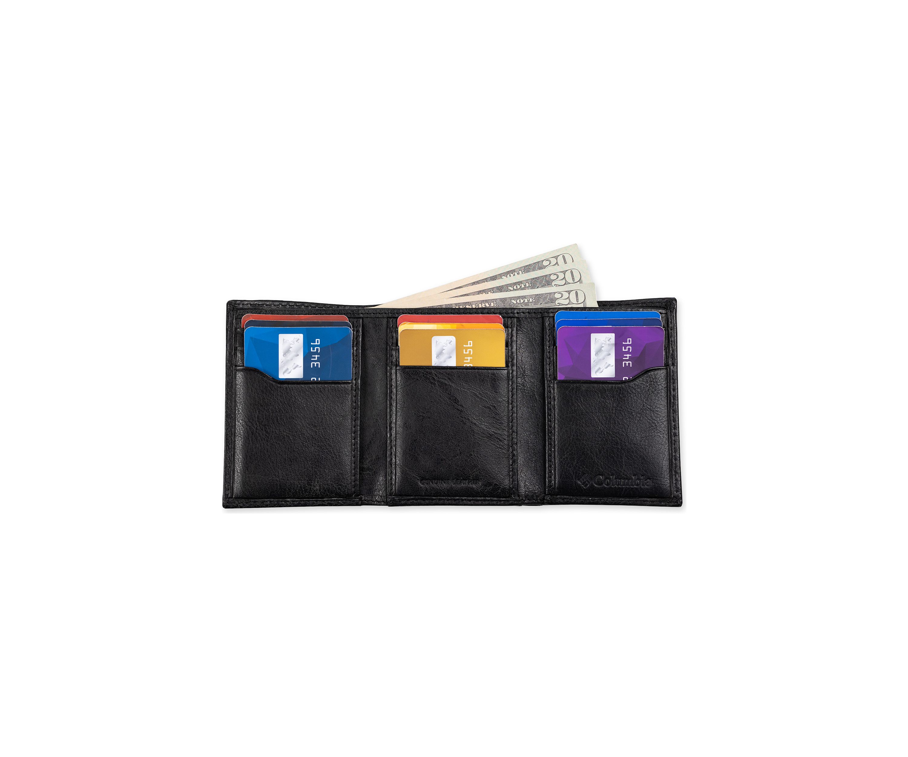 Leather RFID Trifold Wallet with Interior Zipper