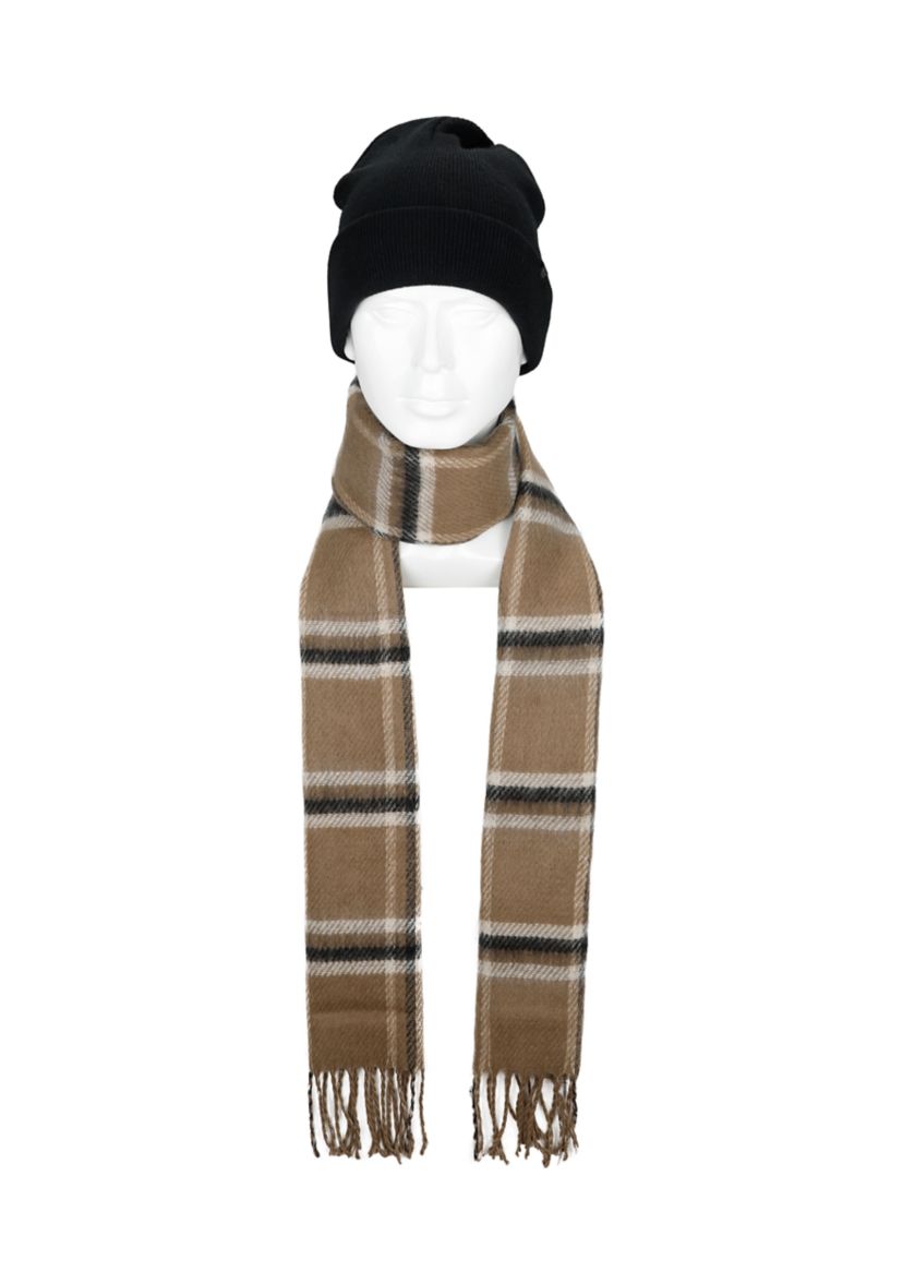 Beanie and Woven Scarf Set