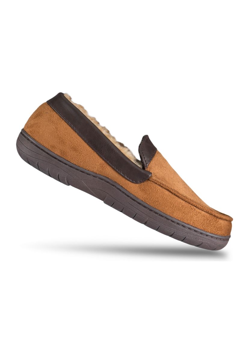 Moccasin Slippers with Polyurethane Leather Collar
