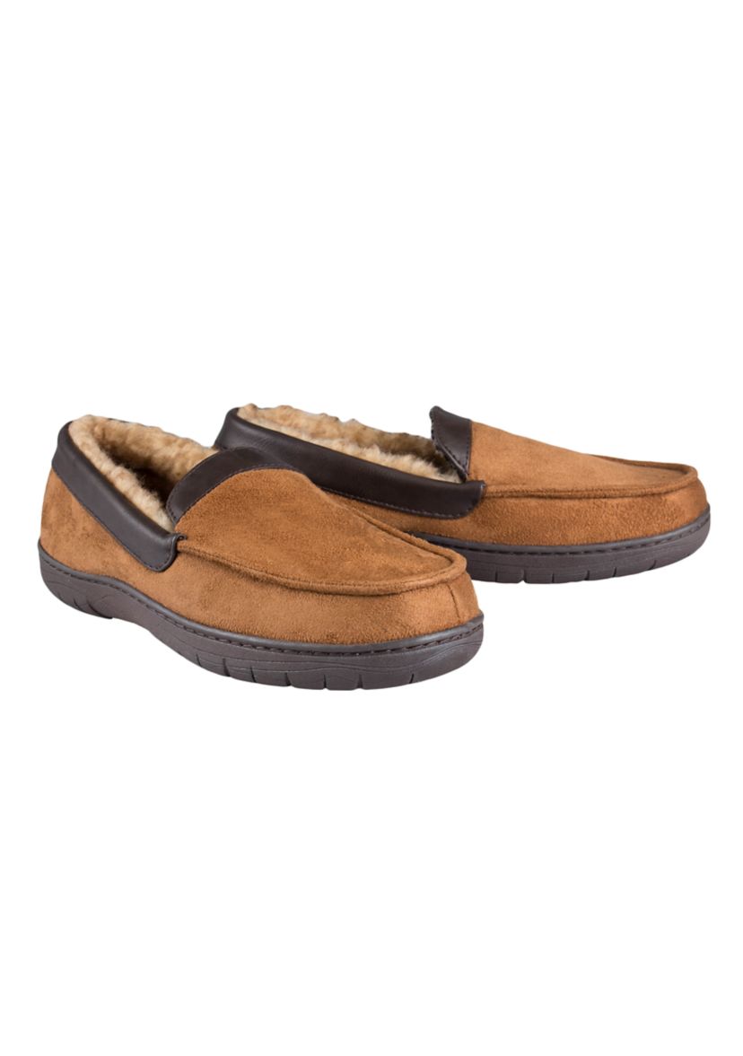 Moccasin Slippers with Polyurethane Leather Collar