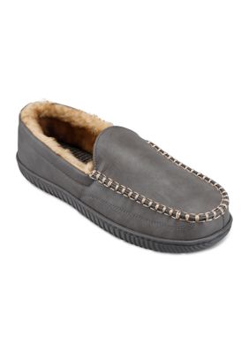Haggar Men's Smooth Polyurethane Venetian Stitch Slipper, Grey, Large