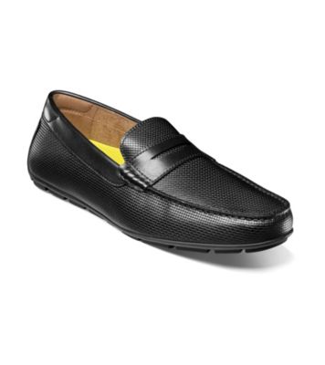Florsheim Black Print Leather Weaved Moc Toe Penny Driver