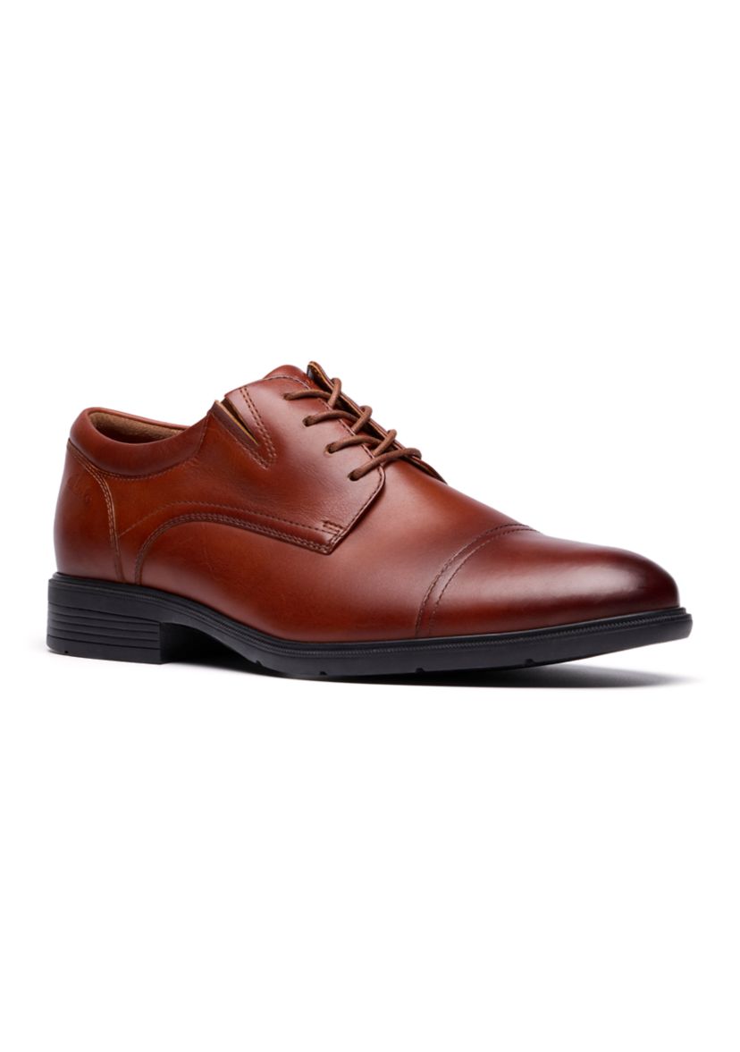 Clarks Men's Steadwell Cap Dress Shoe - Dark Tan Leather - Size 10.5M