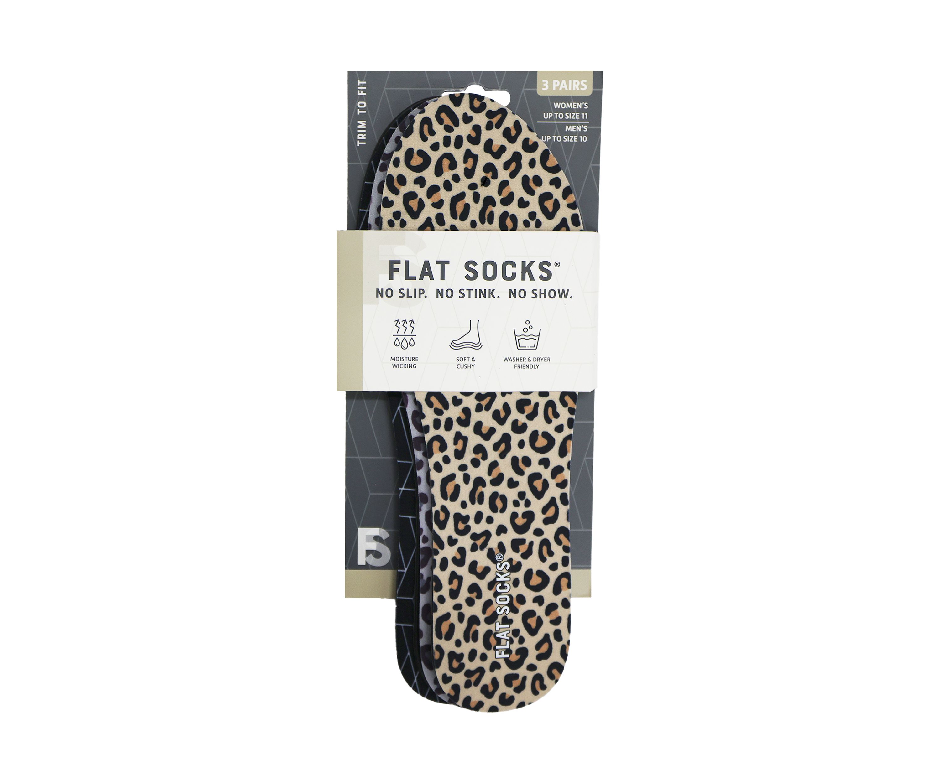 3 Pack No Show Sock Inserts - Solid and Leopard Prints