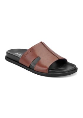Kenneth Cole New York Men's WILLY leather slide sandals, Brown, 11M