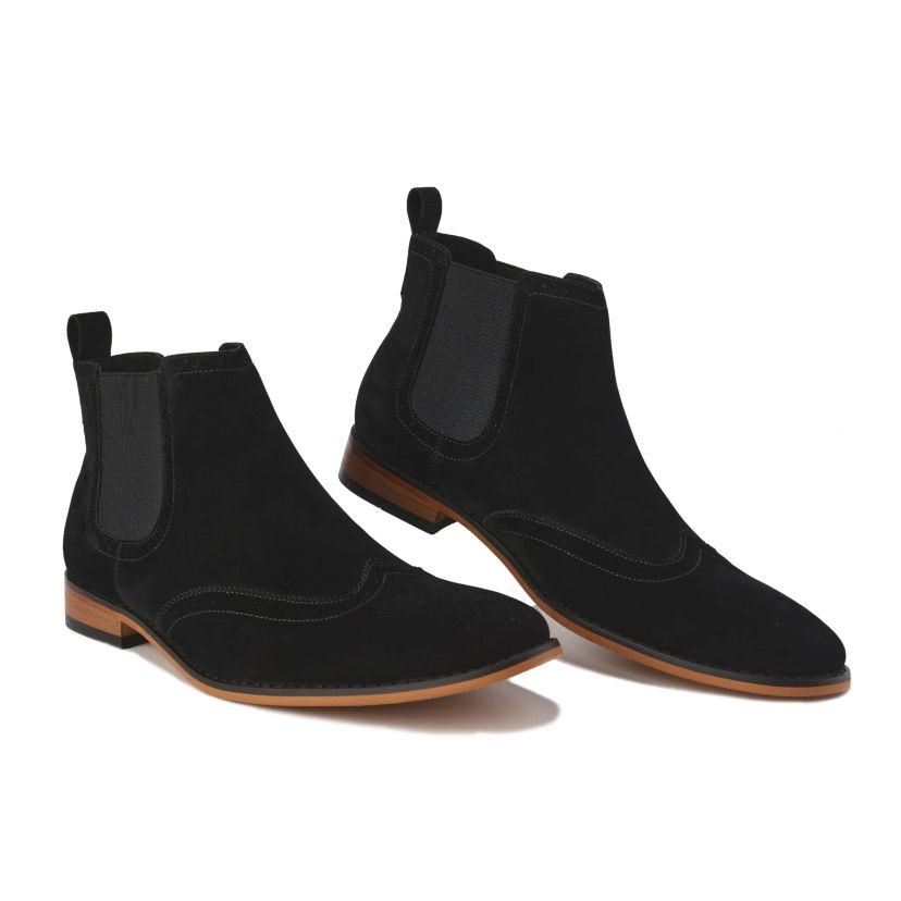 Mens Slip On Wing Tip Chelsea Boots