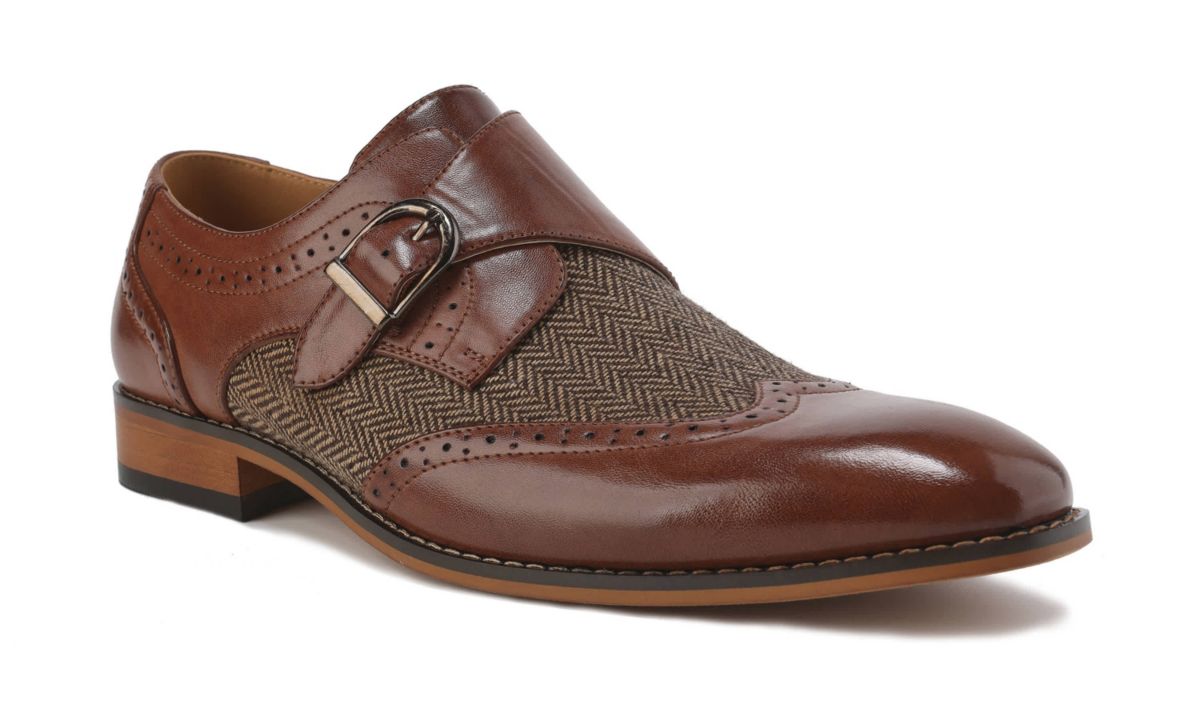 Mens Monk Strap Herringbone Dress Shoes