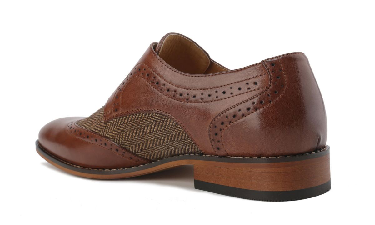 Mens Monk Strap Herringbone Dress Shoes