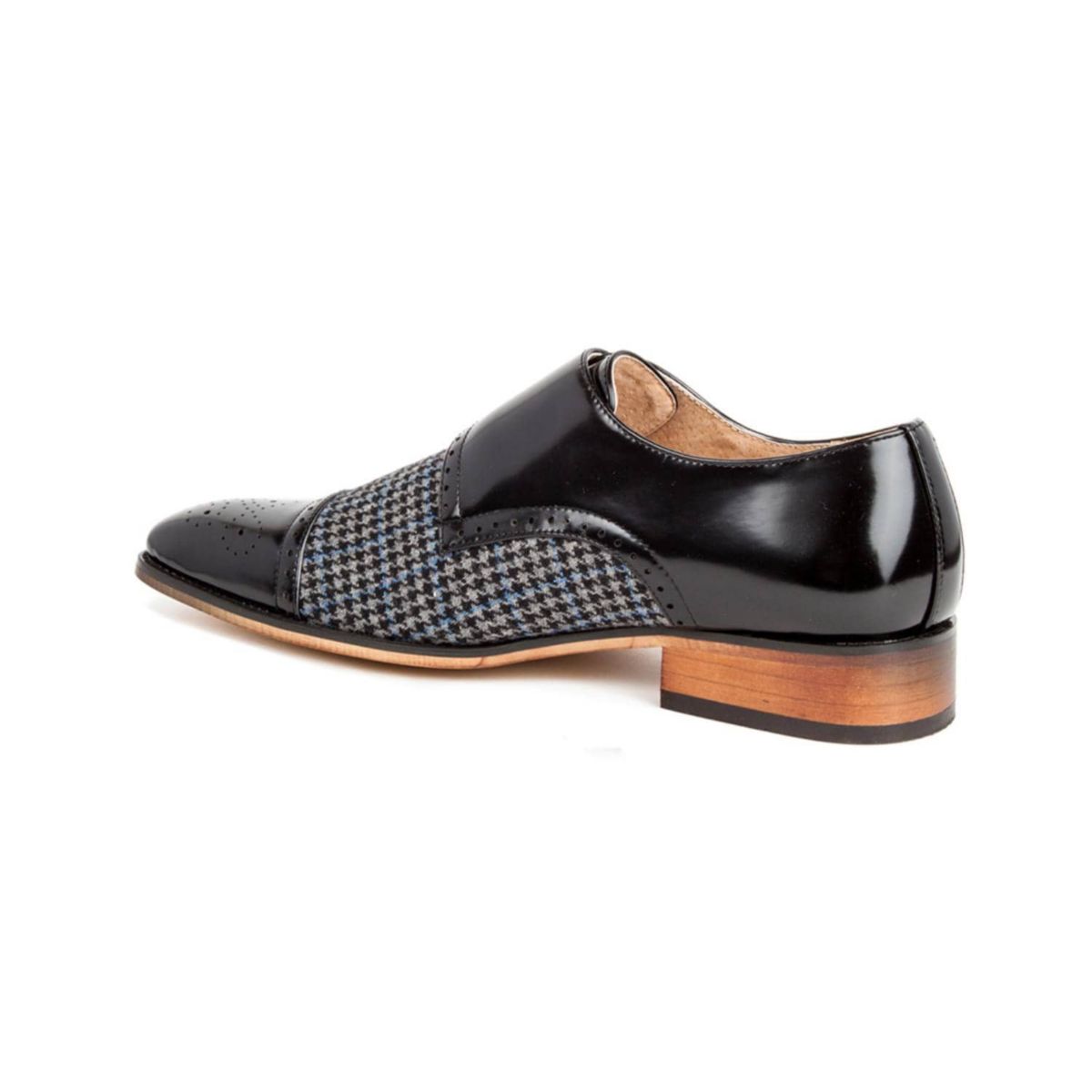 Double Monk Strap Houndstooth Medallion Cap Toe Dress Shoes