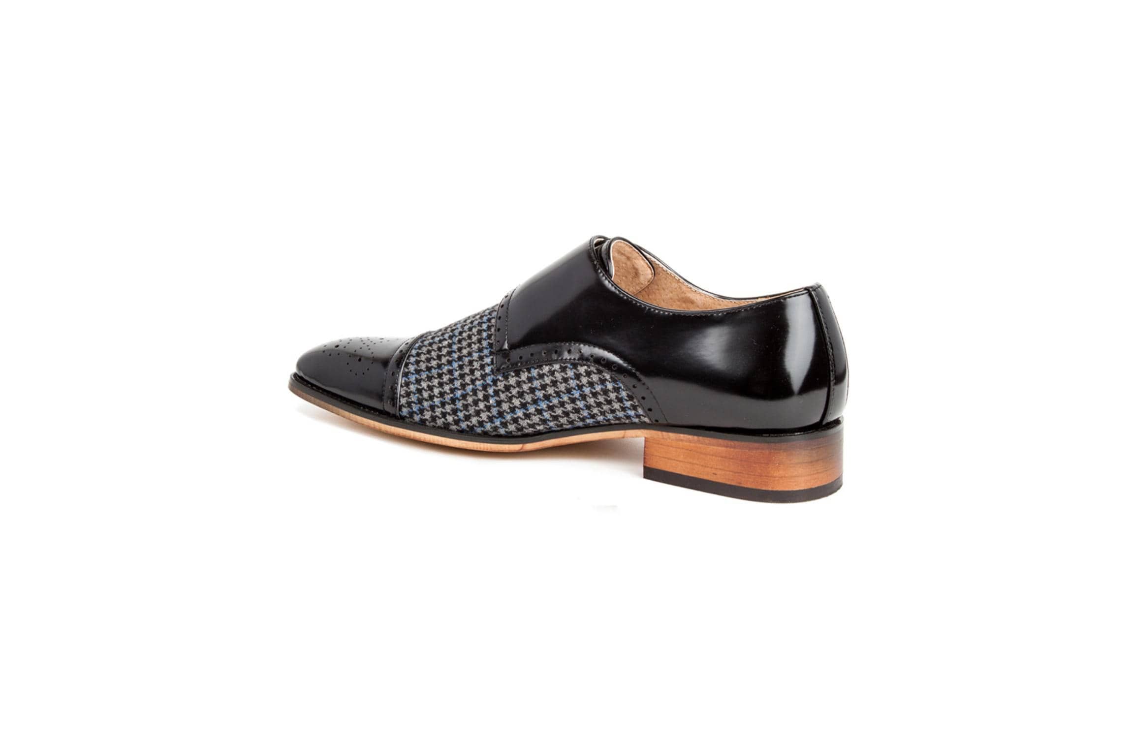 Double Monk Strap Houndstooth Medallion Cap Toe Dress Shoes