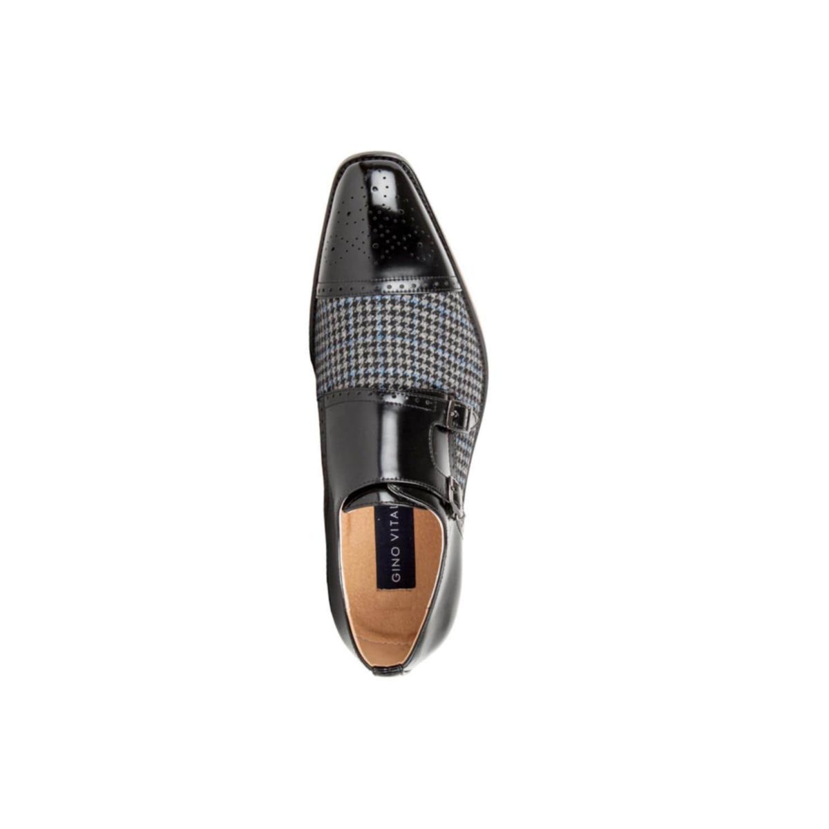 Double Monk Strap Houndstooth Medallion Cap Toe Dress Shoes