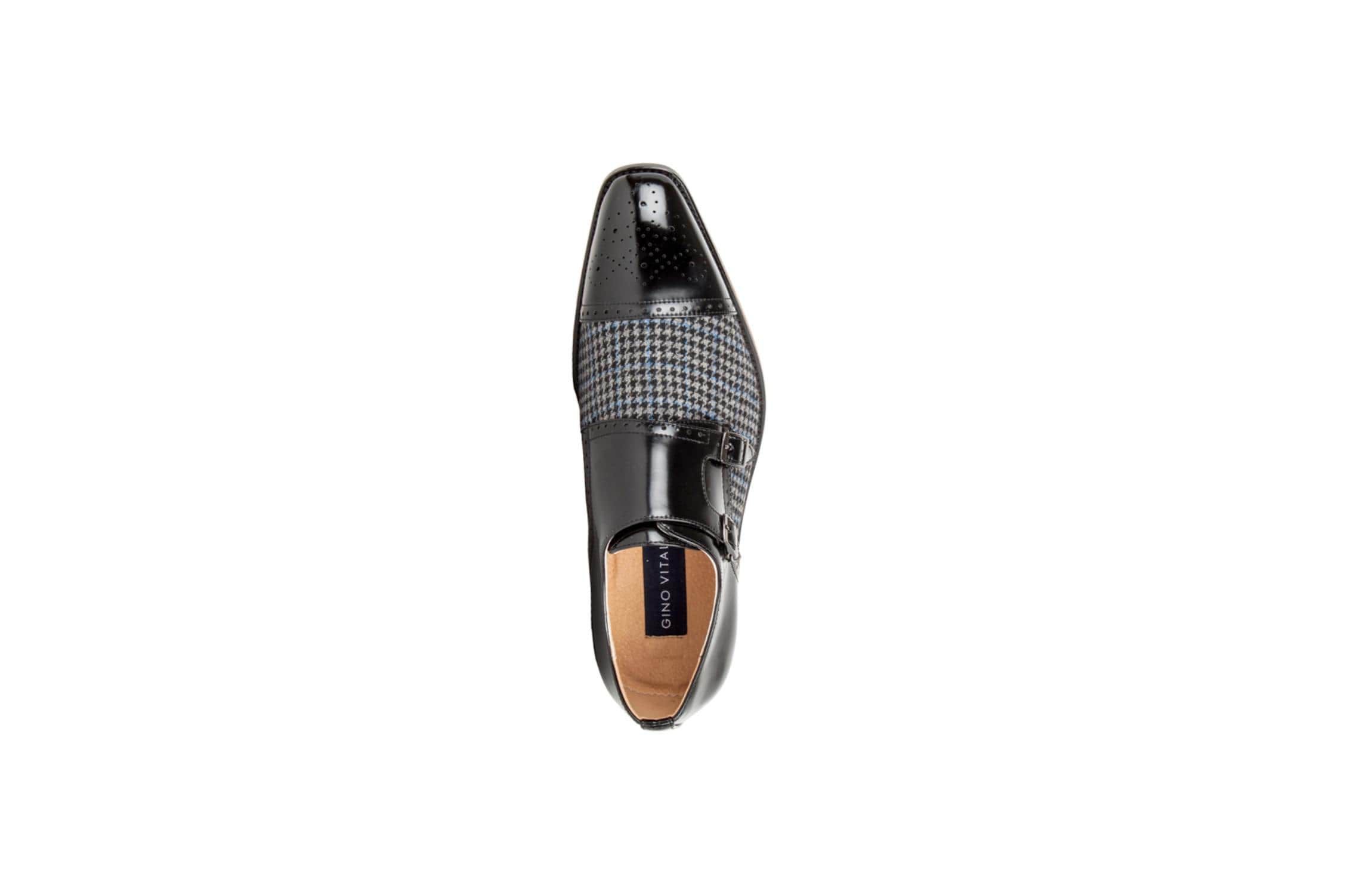 Double Monk Strap Houndstooth Medallion Cap Toe Dress Shoes