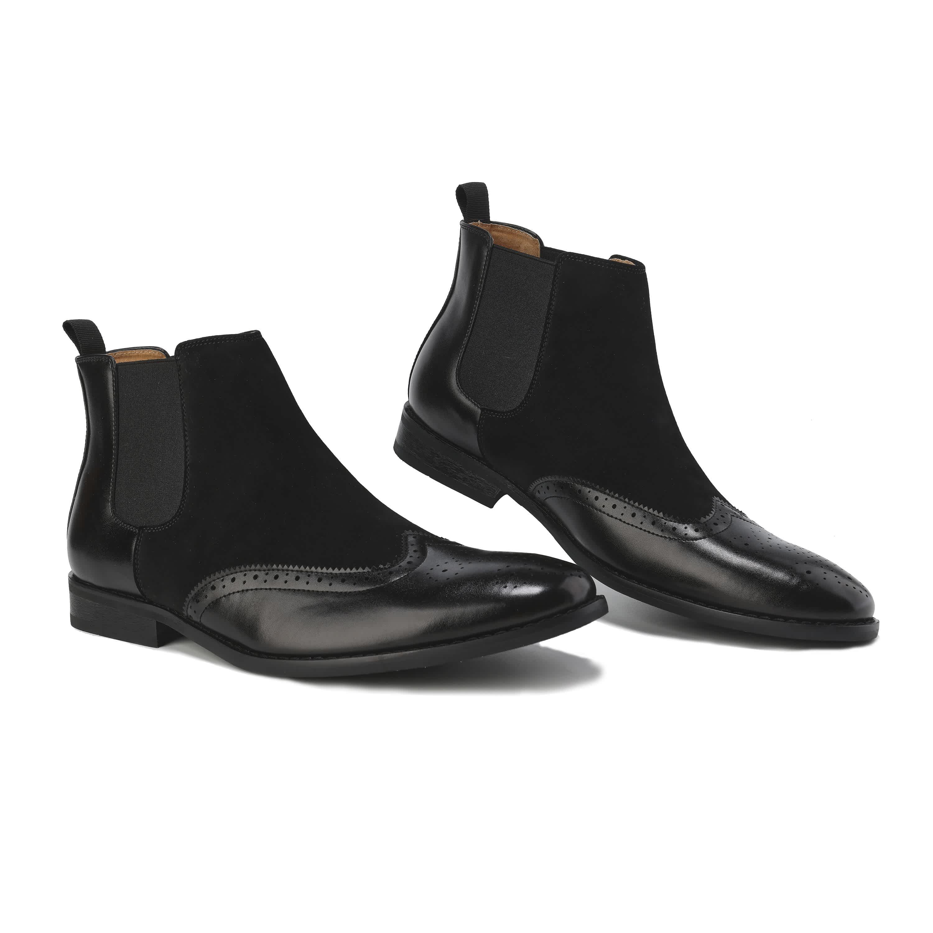 Mens Wingtip Brogue Two-Tone Chelsea Boots