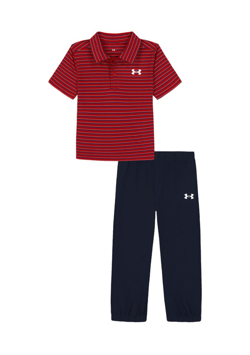 Toddler Boys Striped Polo Shirt and Jogger Set