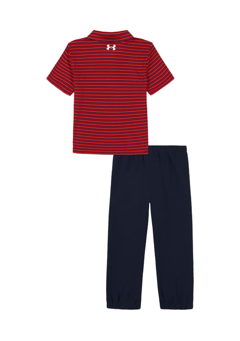 Toddler Boys Striped Polo Shirt and Jogger Set