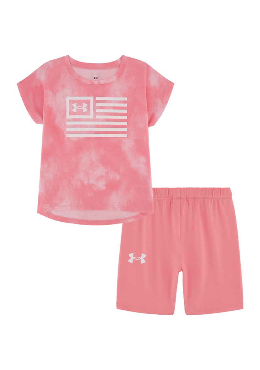 Toddler Girls Flag Graphic Tie Dye T-Shirt and Shorts Set