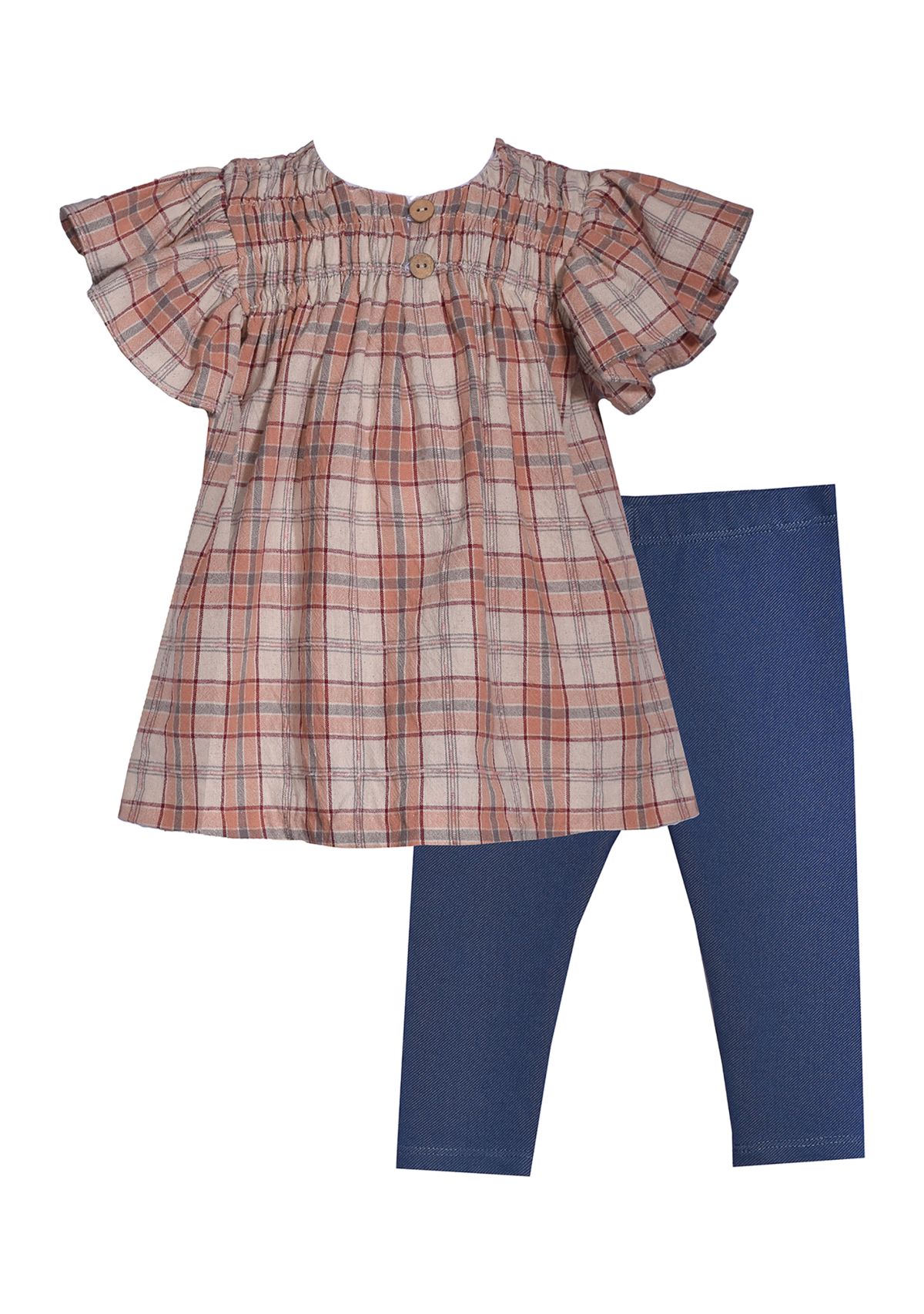 Toddler Girls Plaid Gauze Flutter Sleeve Top and Leggings Set