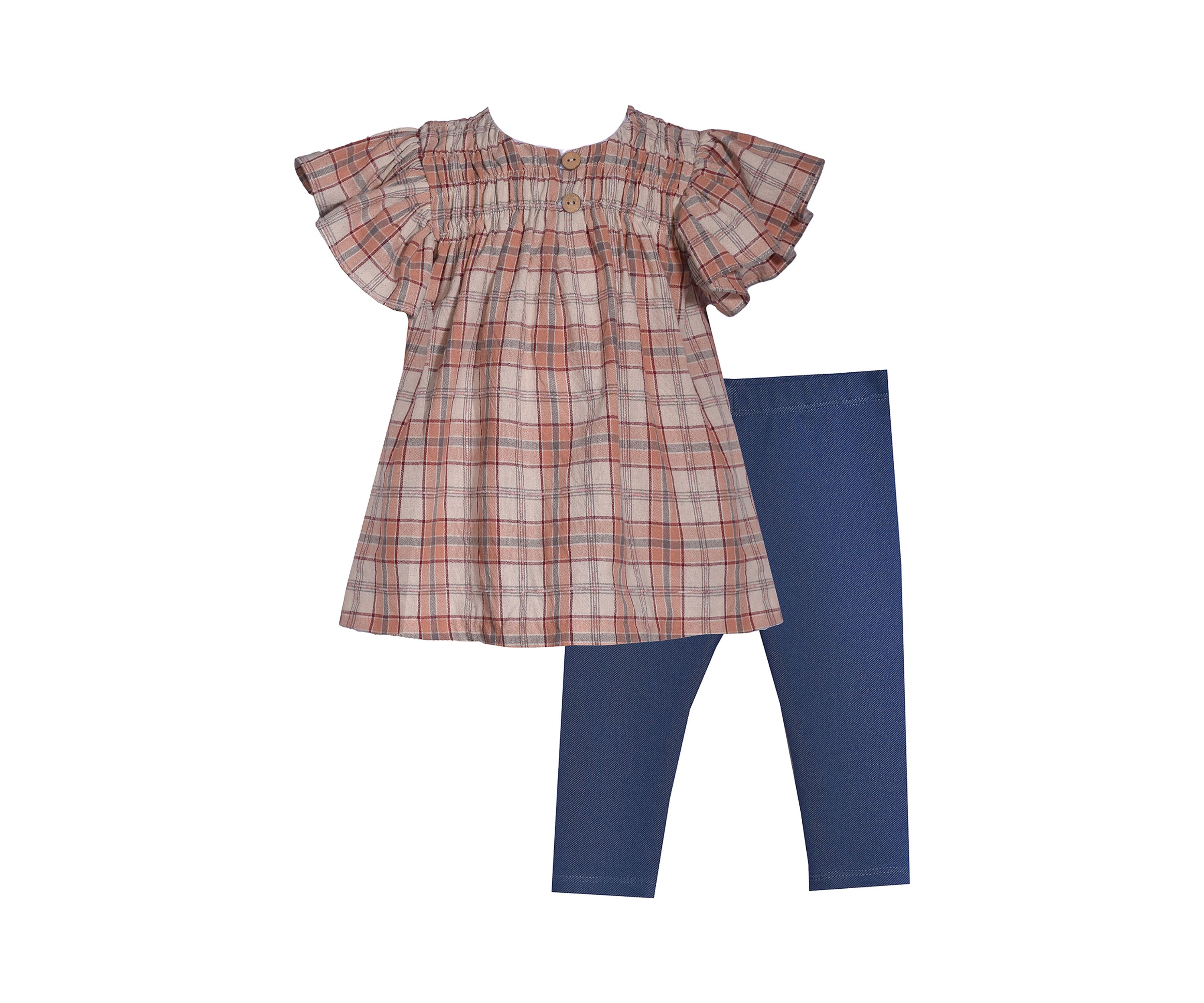 Toddler Girls Plaid Gauze Flutter Sleeve Top and Leggings Set