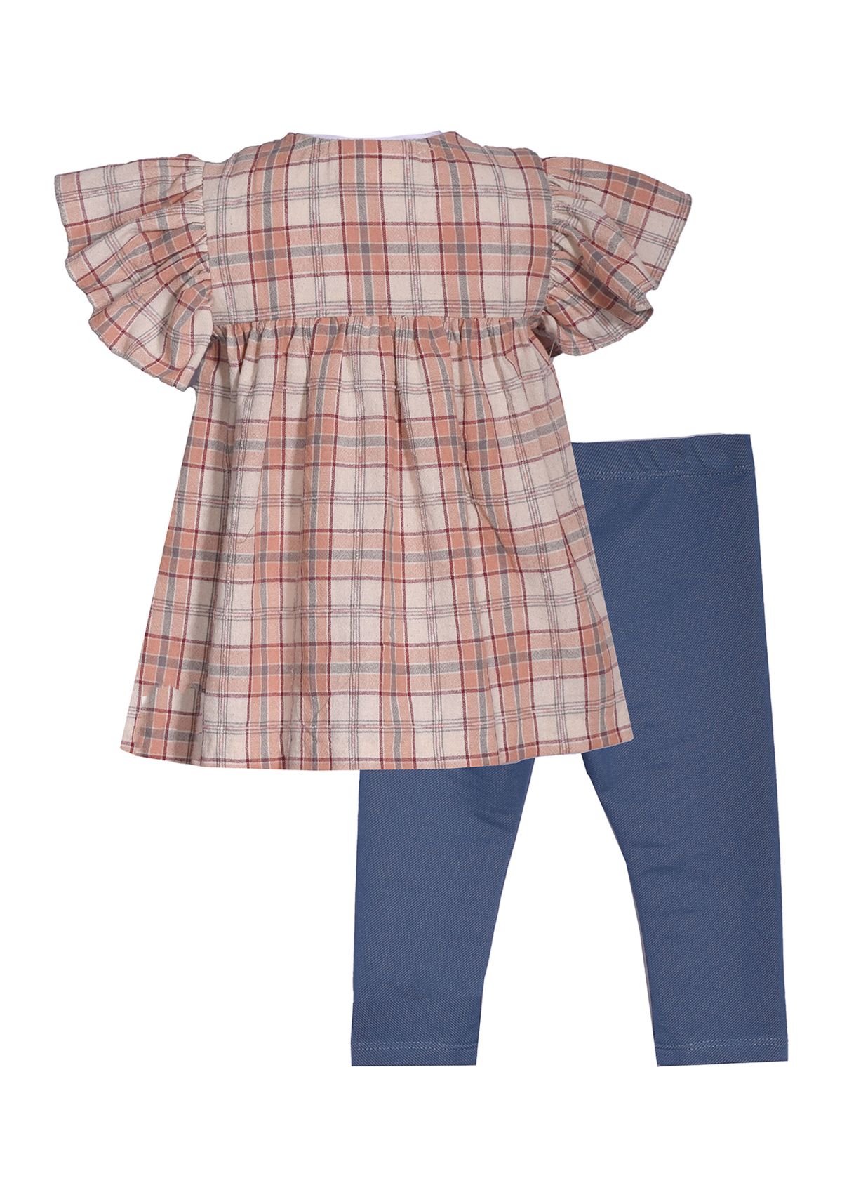 Toddler Girls Plaid Gauze Flutter Sleeve Top and Leggings Set