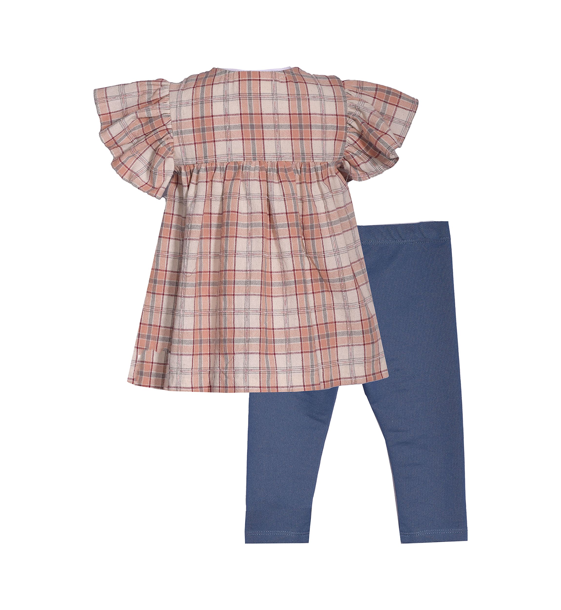 Toddler Girls Plaid Gauze Flutter Sleeve Top and Leggings Set