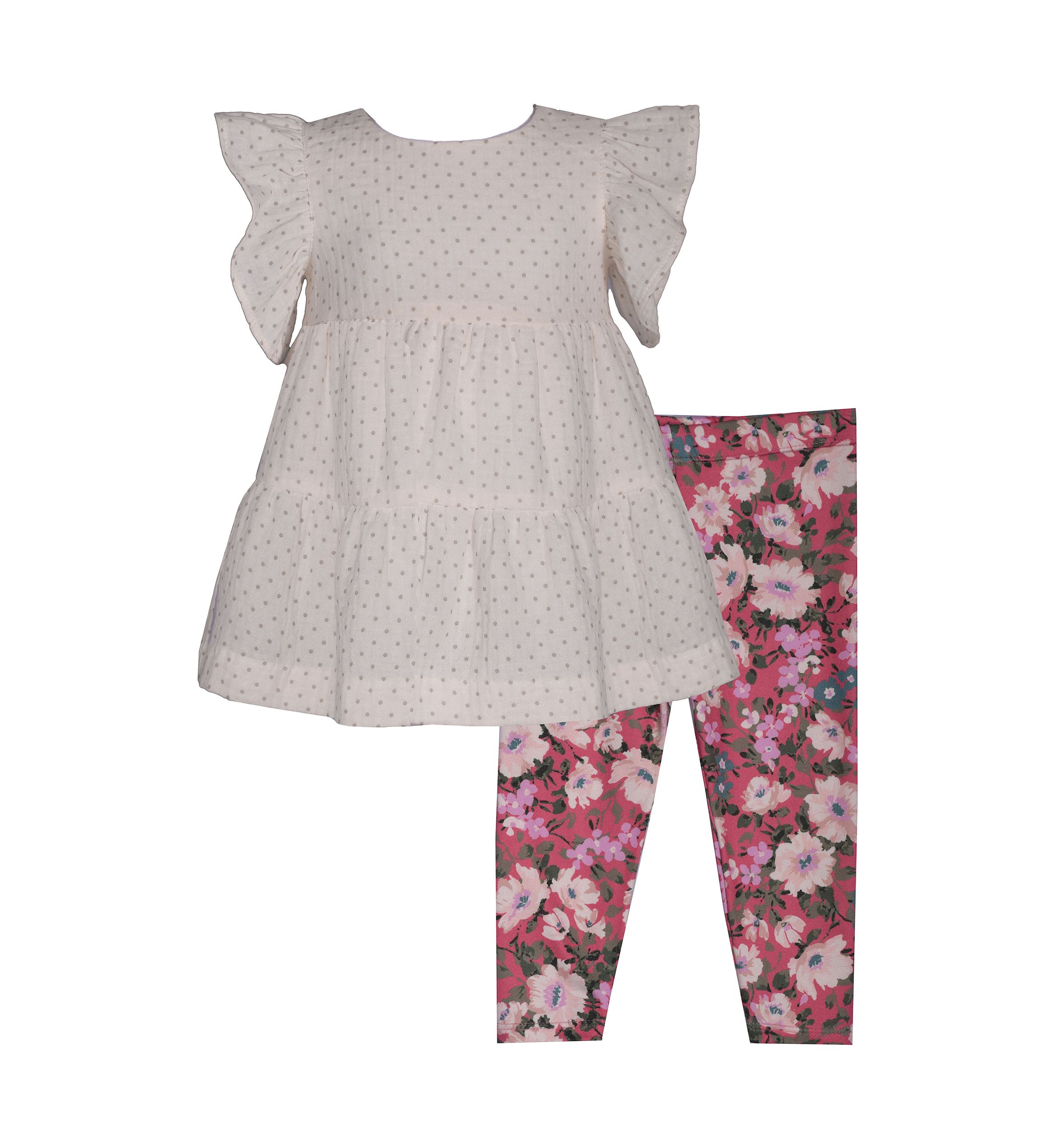 Toddler Girls Flutter Sleeve Tiered Metallic Top and Leggings Set