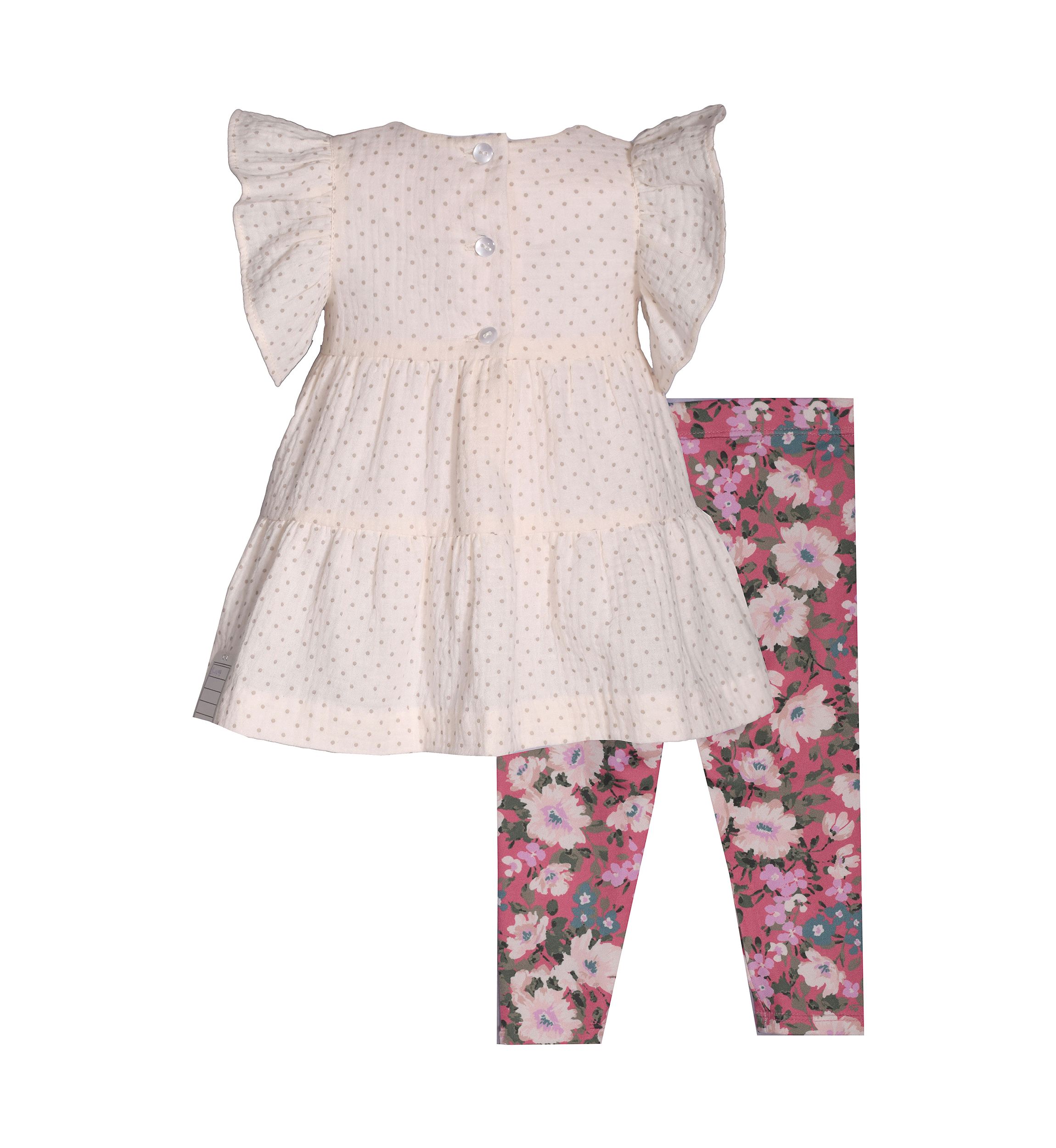 Toddler Girls Flutter Sleeve Tiered Metallic Top and Leggings Set