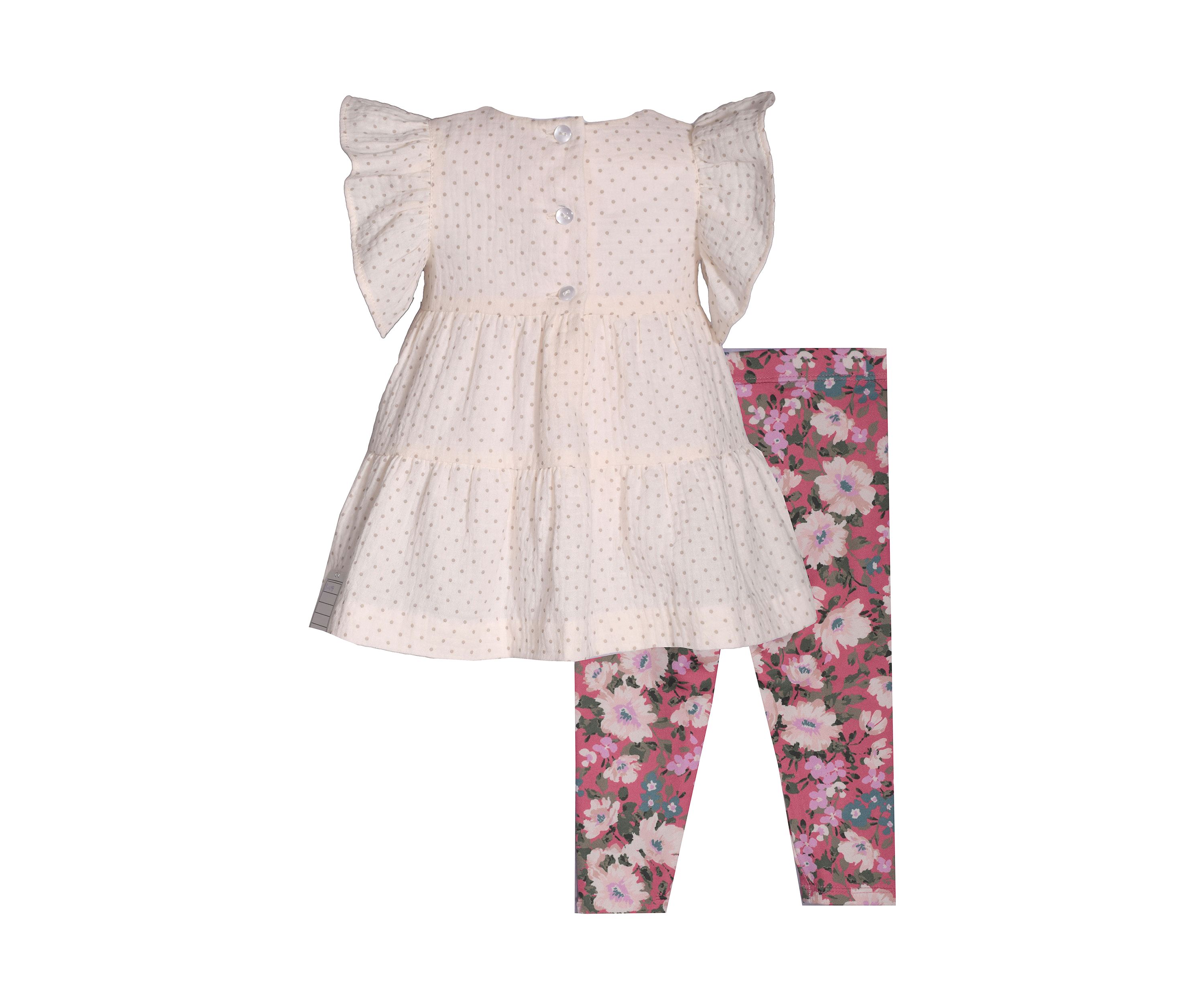 Toddler Girls Flutter Sleeve Tiered Metallic Top and Leggings Set