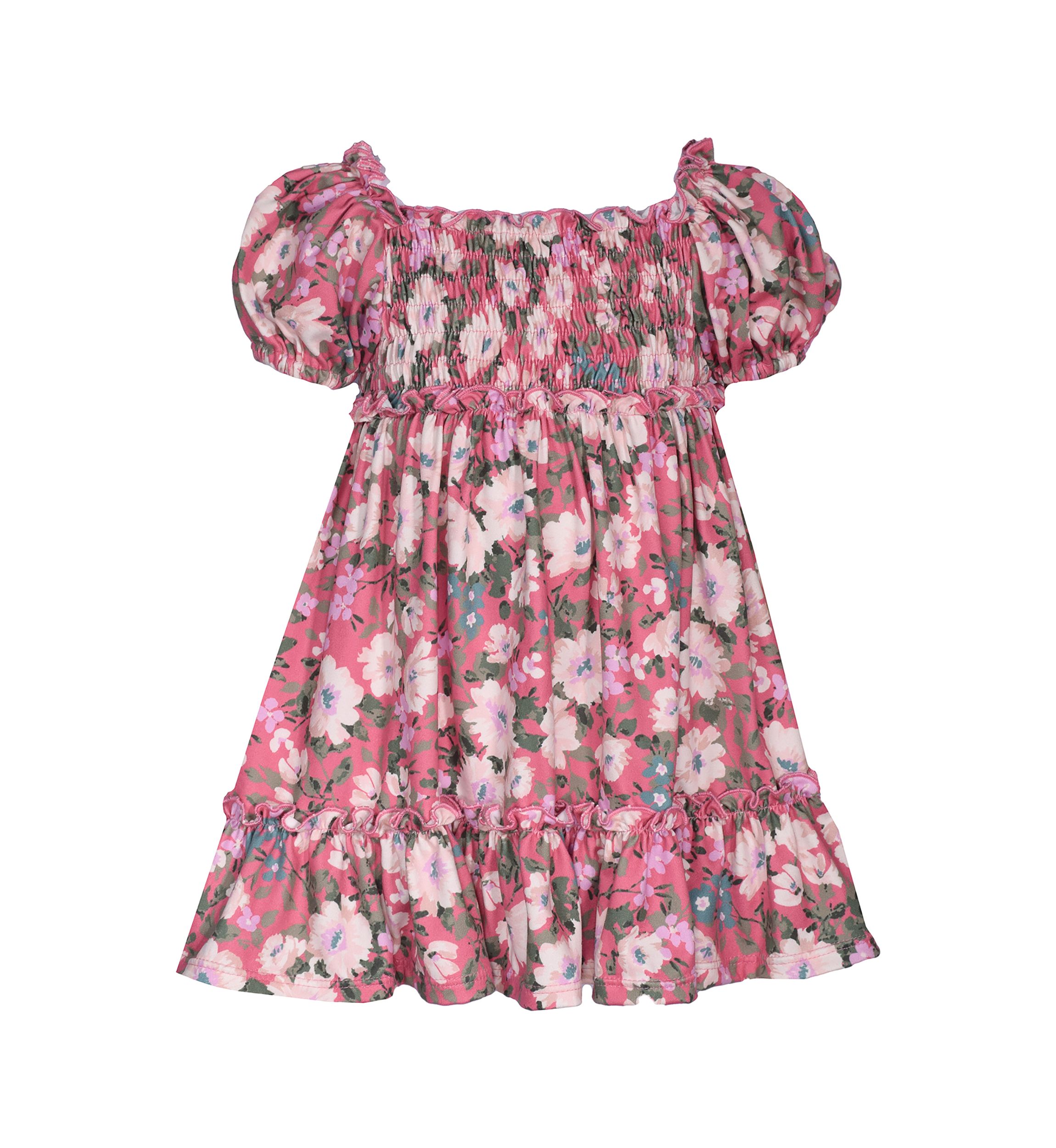 Toddler Girls Short Puff Sleeve Floral Printed Knit Dress