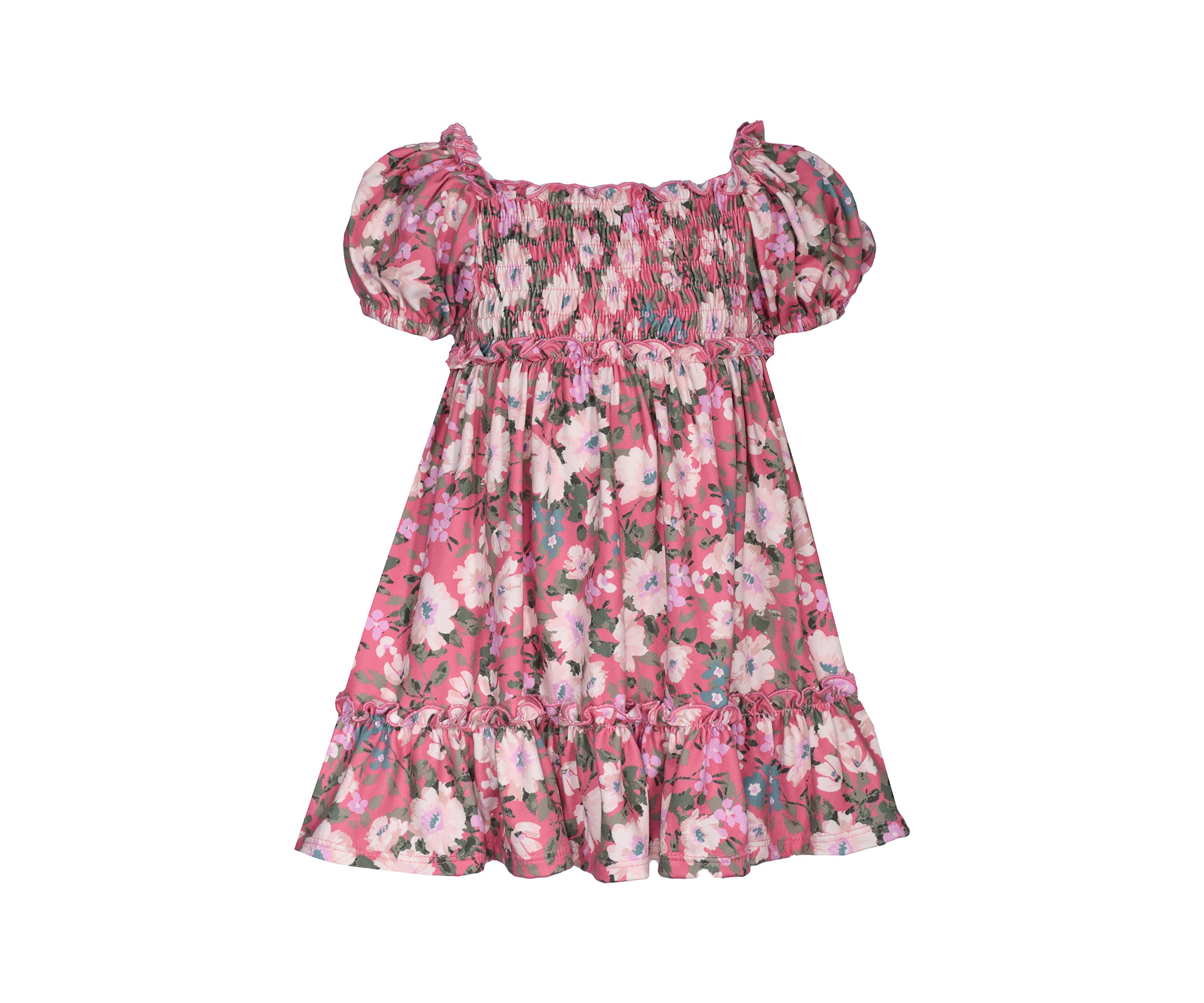 Toddler Girls Short Puff Sleeve Floral Printed Knit Dress