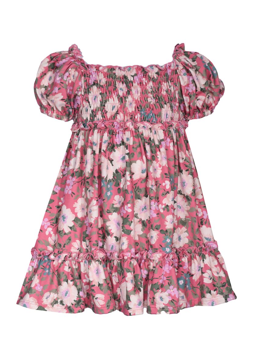 Toddler Girls Short Puff Sleeve Floral Printed Knit Dress