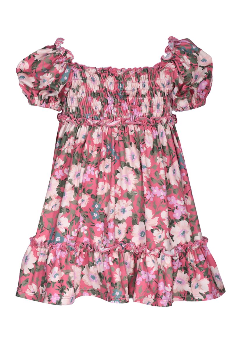 Toddler Girls Short Puff Sleeve Floral Printed Knit Dress