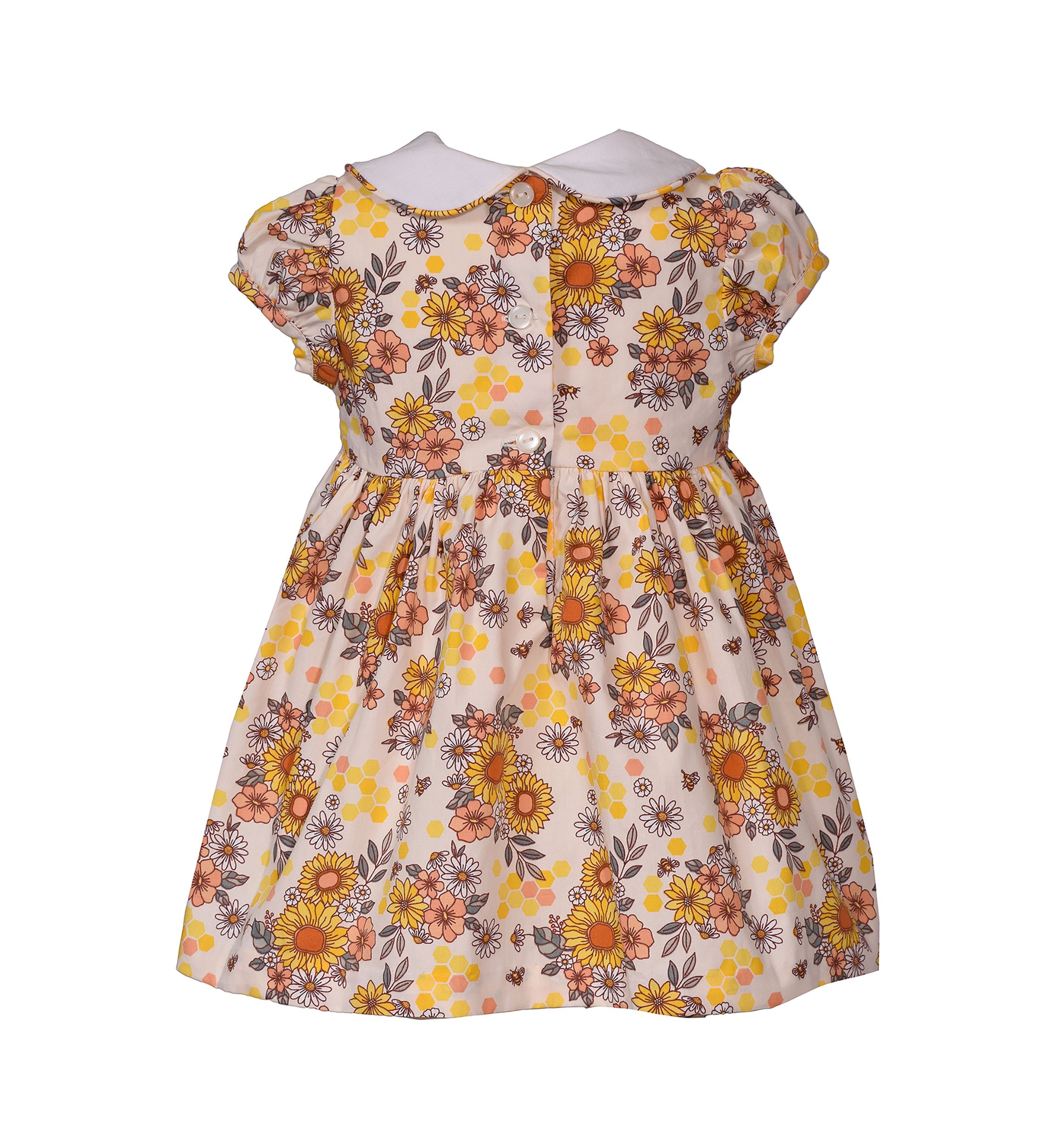 Toddler Girls Sunflower Printed Smocked Dress