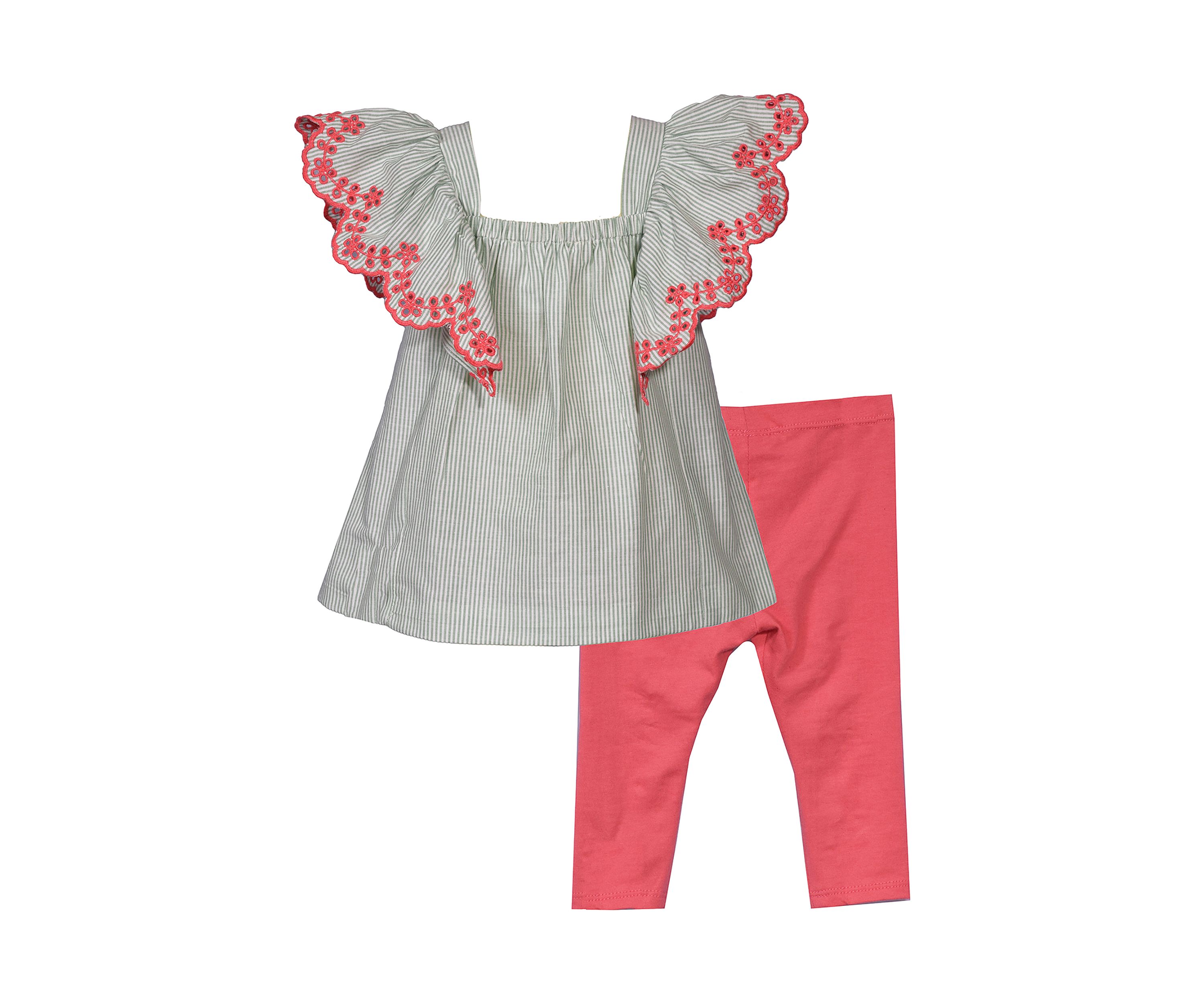 Toddler Girls Embroidered Flutter Sleeve Top and Leggings Set