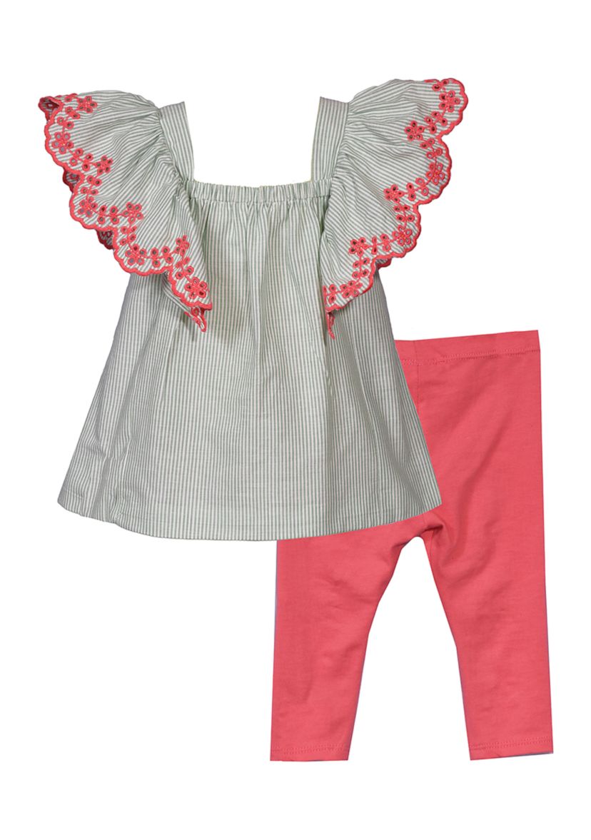 Toddler Girls Embroidered Flutter Sleeve Top and Leggings Set