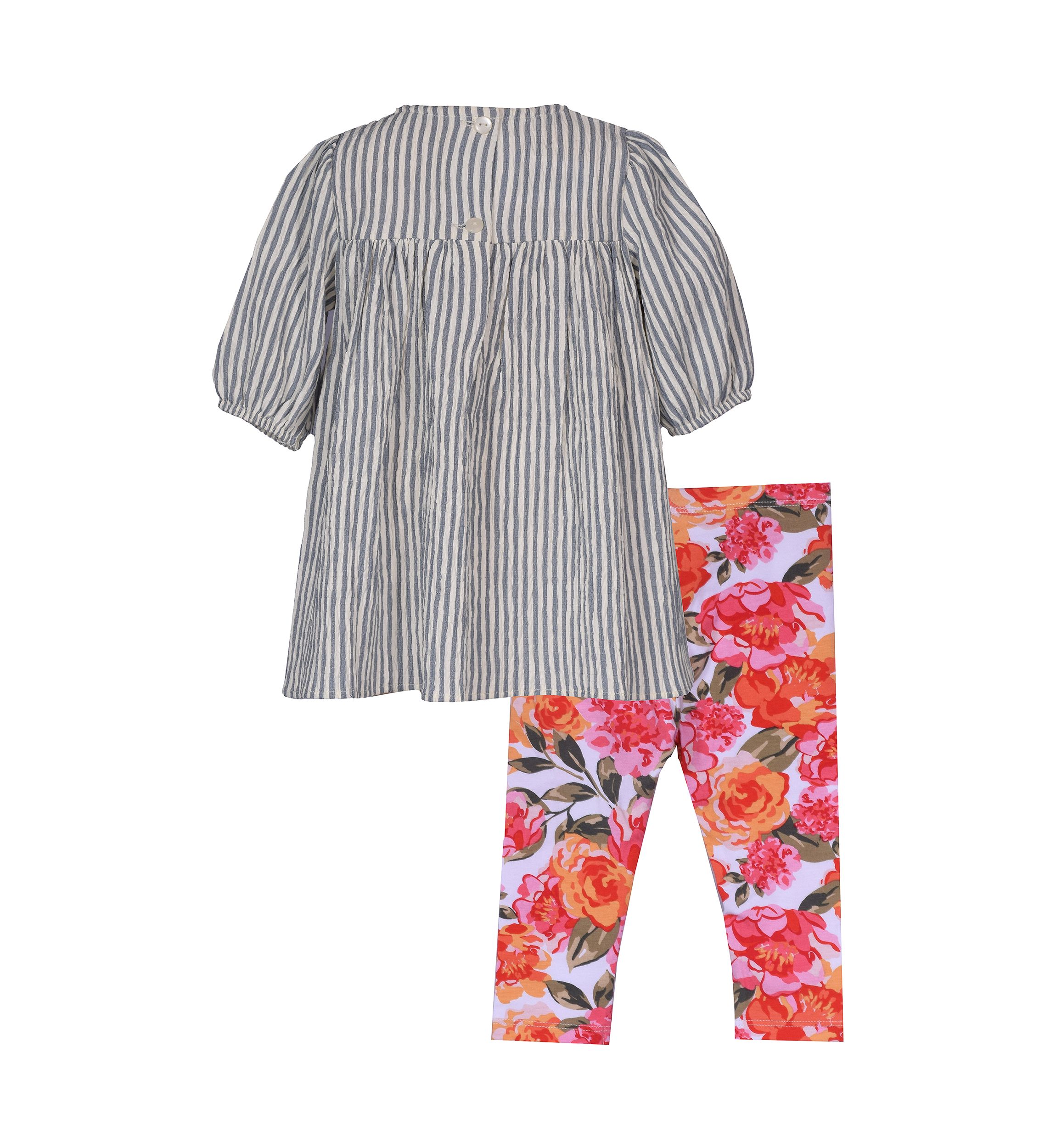 Toddler Girls Striped Embroidered Top and Printed Leggings