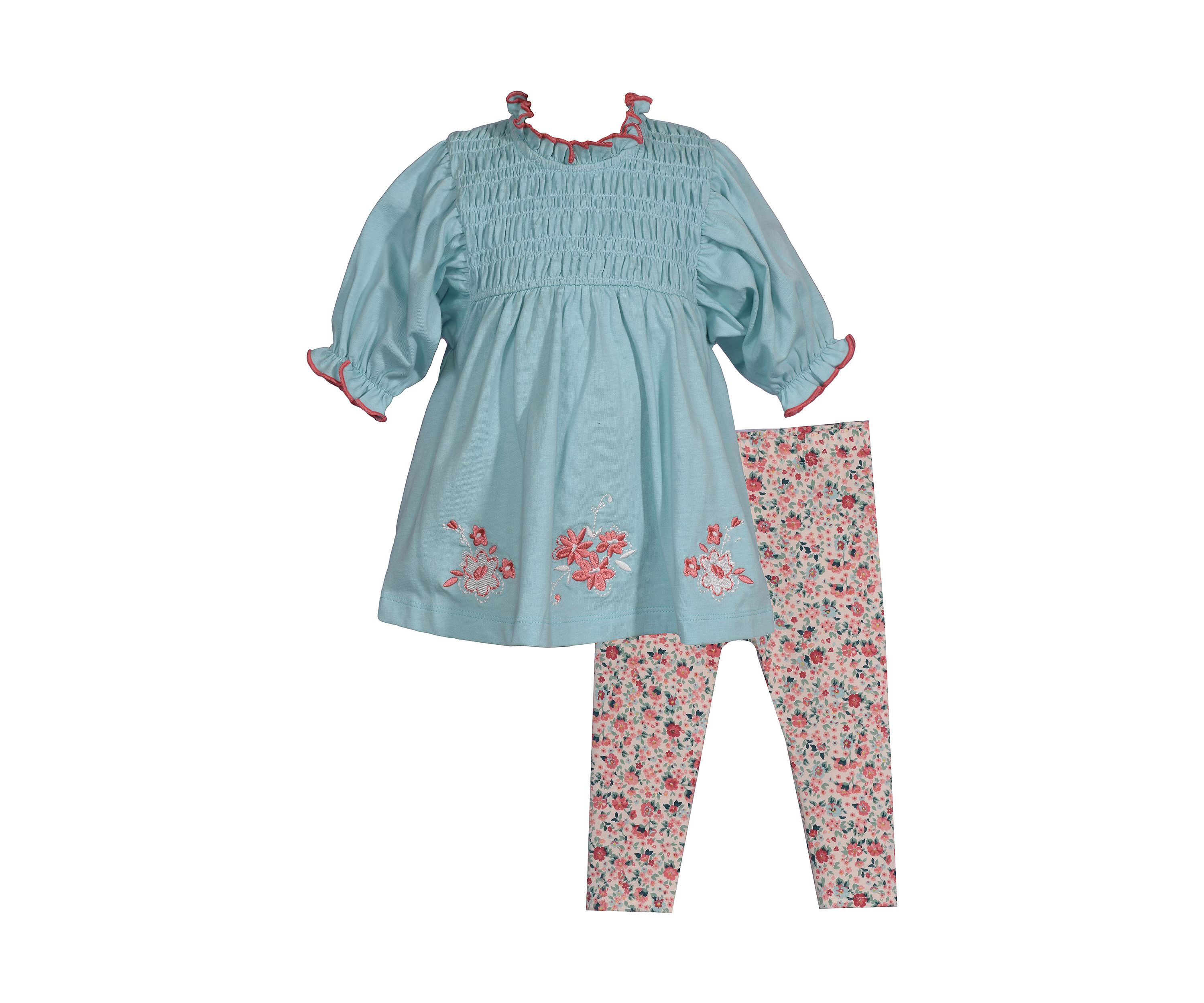 Toddler Girls Smocked Knit Top and Printed Leggings Set