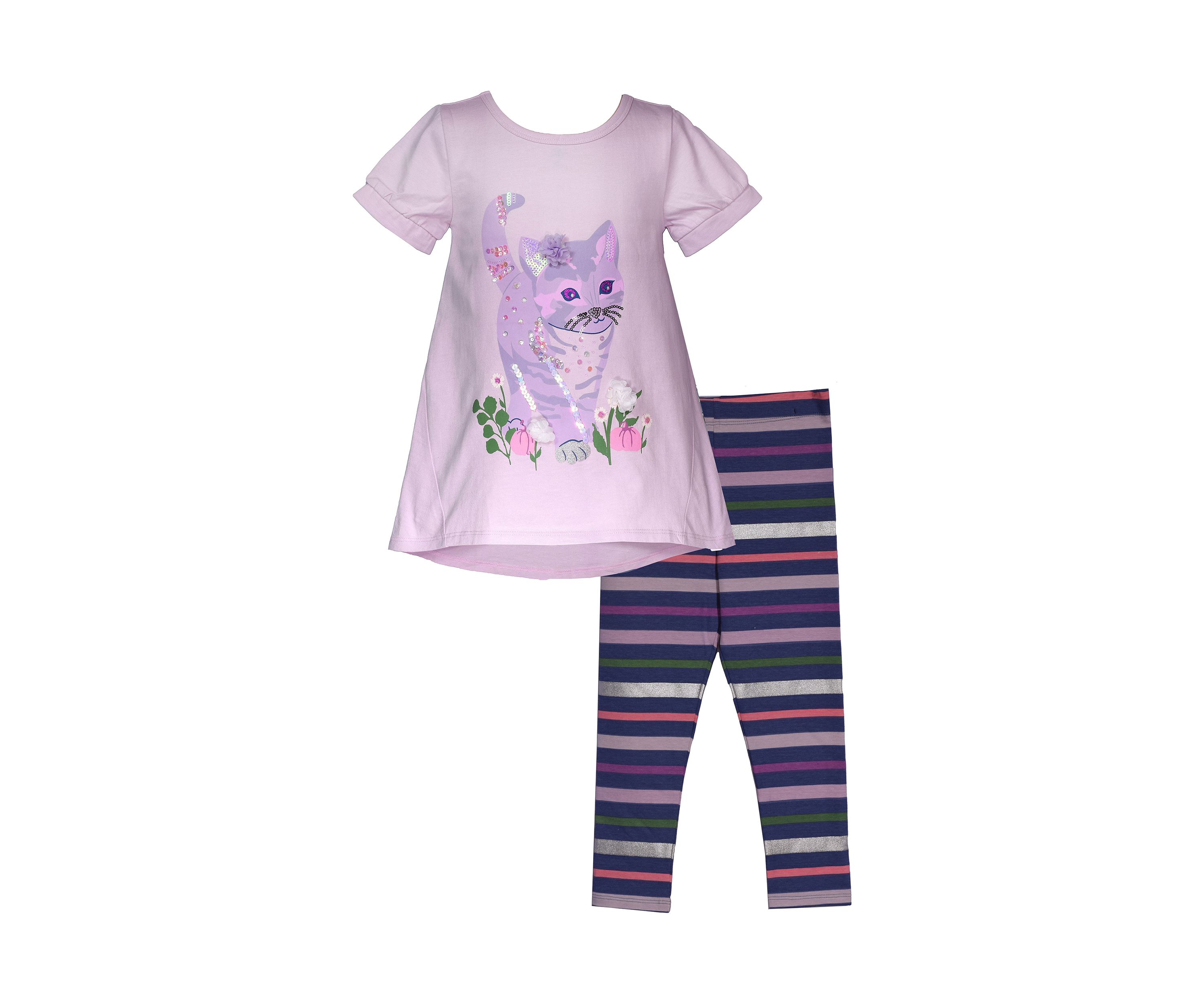 Toddler Girls Glitter Cat Appliqué Top and Printed Leggings Set