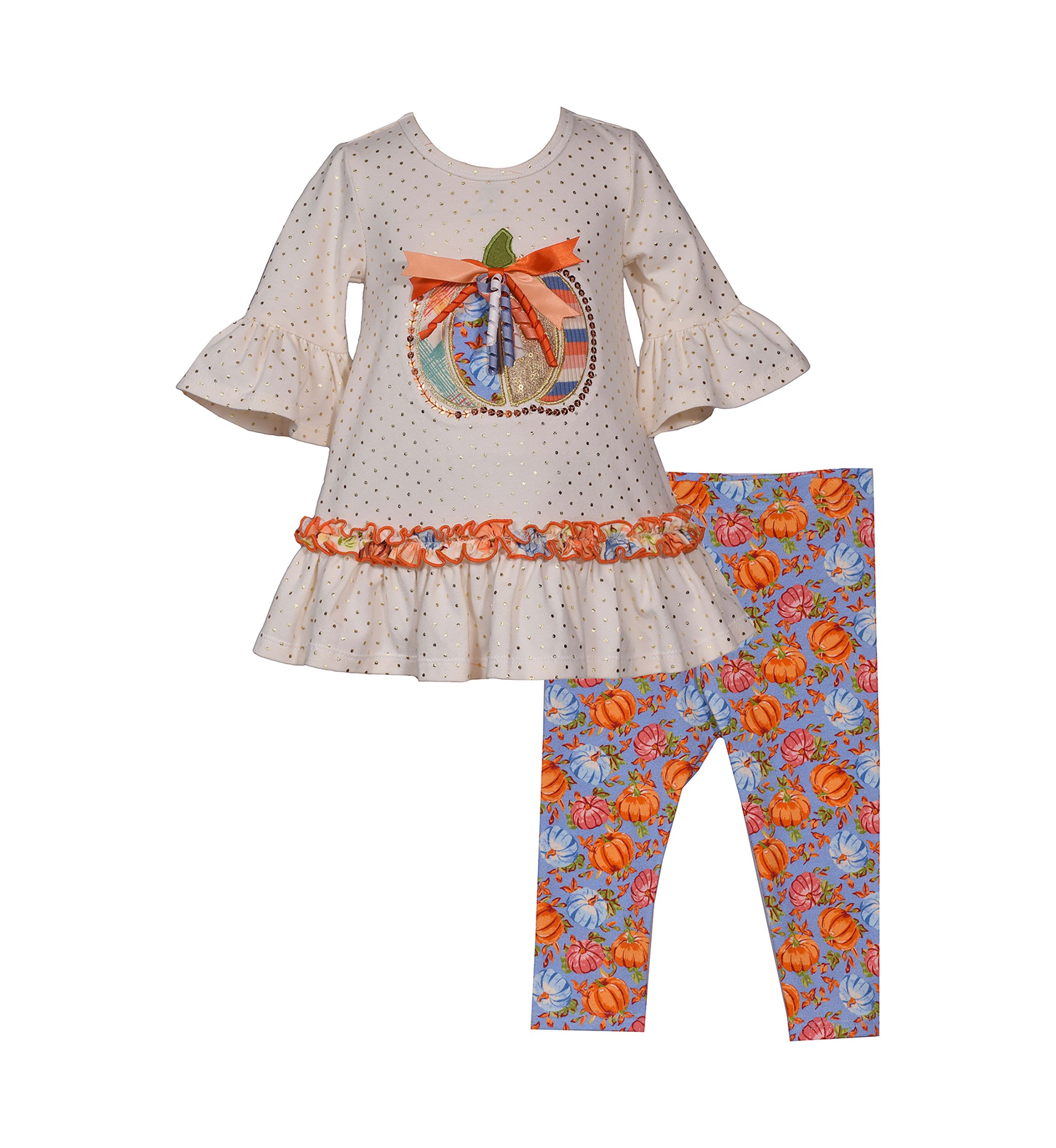 Toddler Girls Pumpkin Appliqué Top and Printed Leggings Set