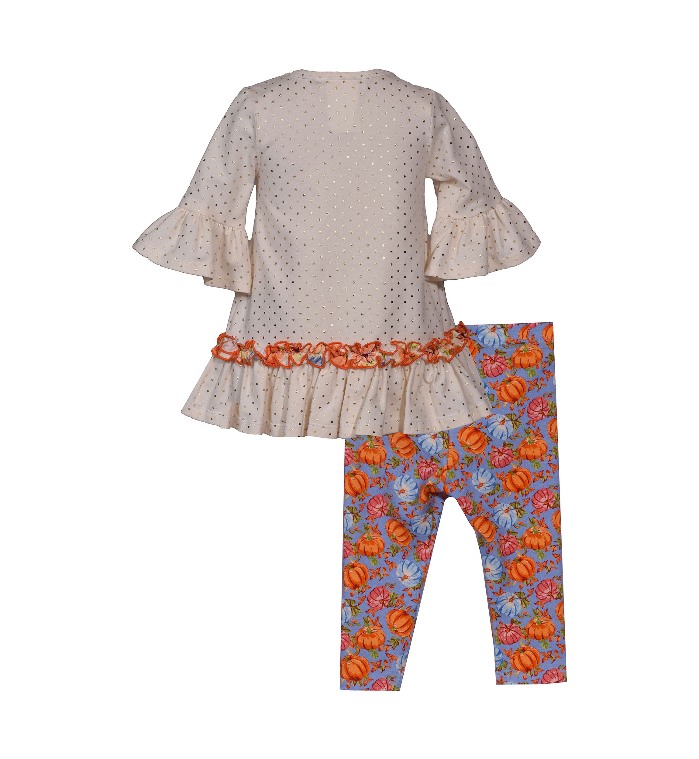 Toddler Girls Pumpkin Appliqué Top and Printed Leggings Set