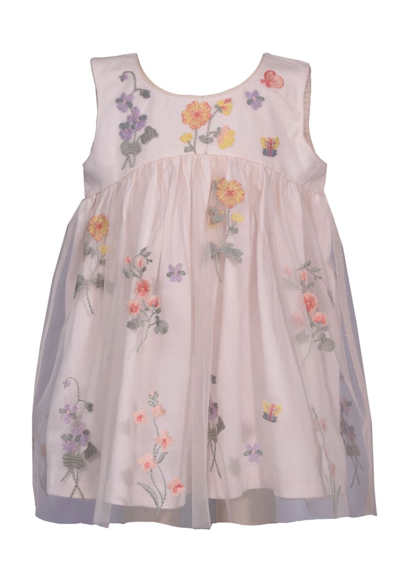 Toddler Girls Floral Embroidered Denim Jacket Dress