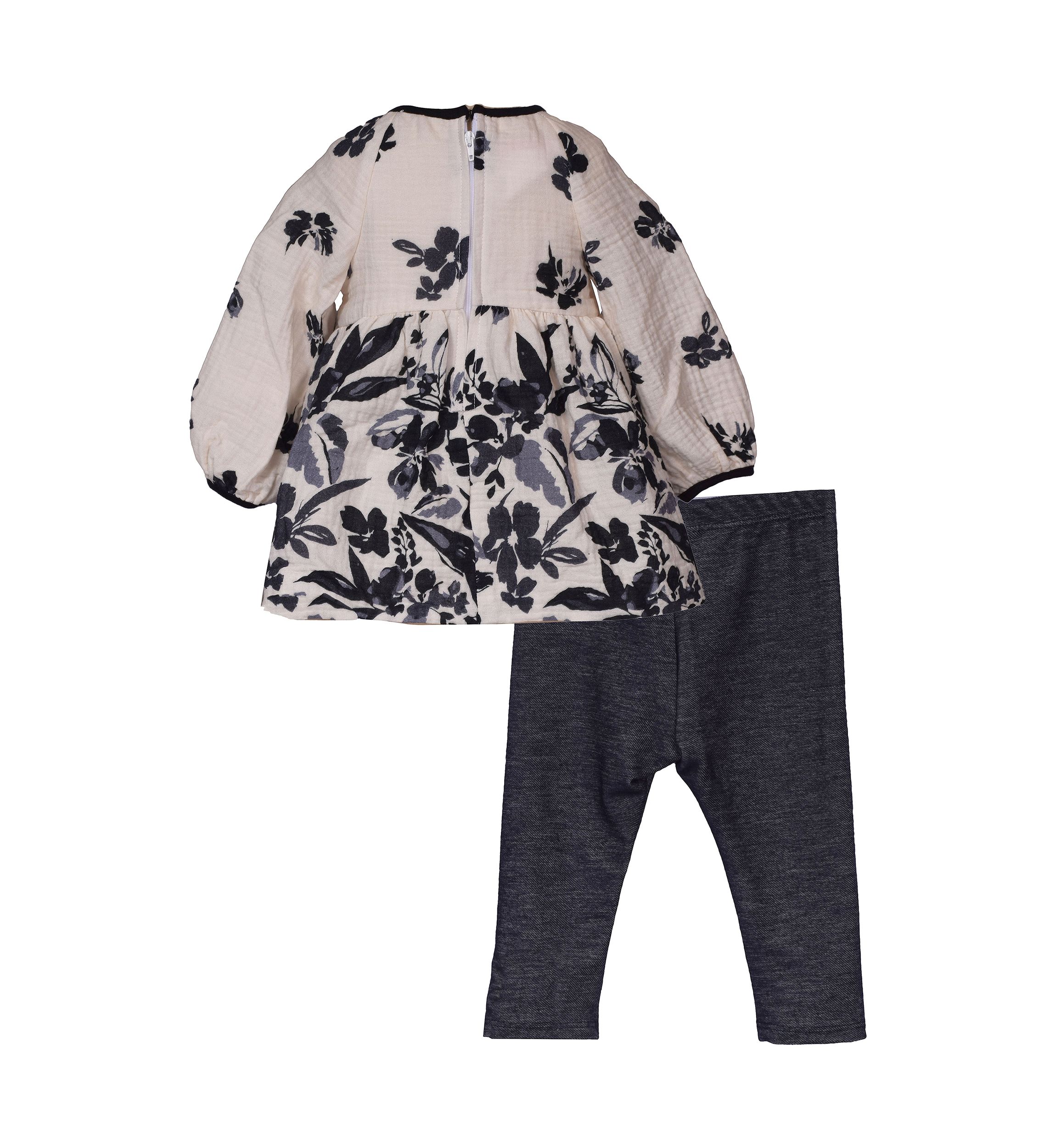 Toddler Girls Floral Printed Gauze Knit Top and Leggings Set